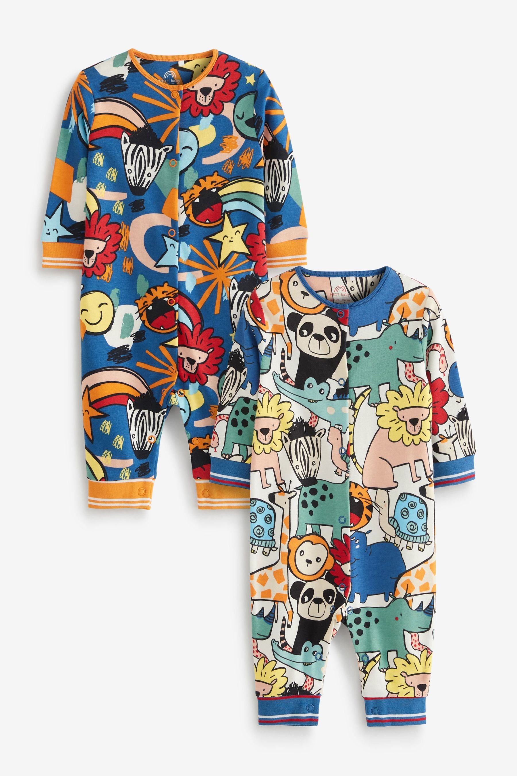 Bright Cartoon Animals Baby Printed Footless Sleepsuits Two Pack (0-2yrs)