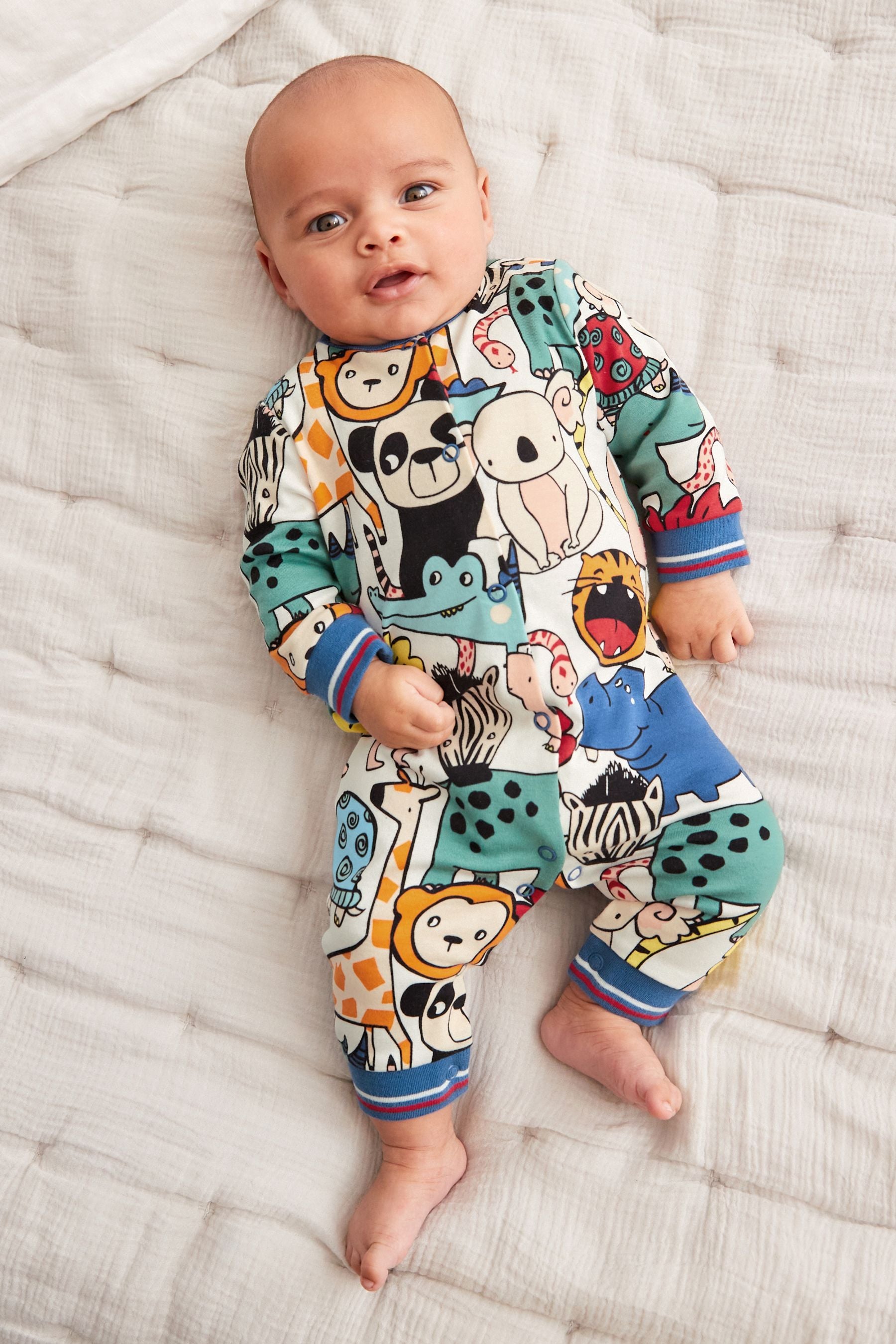 Bright Cartoon Animals Baby Printed Footless Sleepsuits Two Pack (0-2yrs)