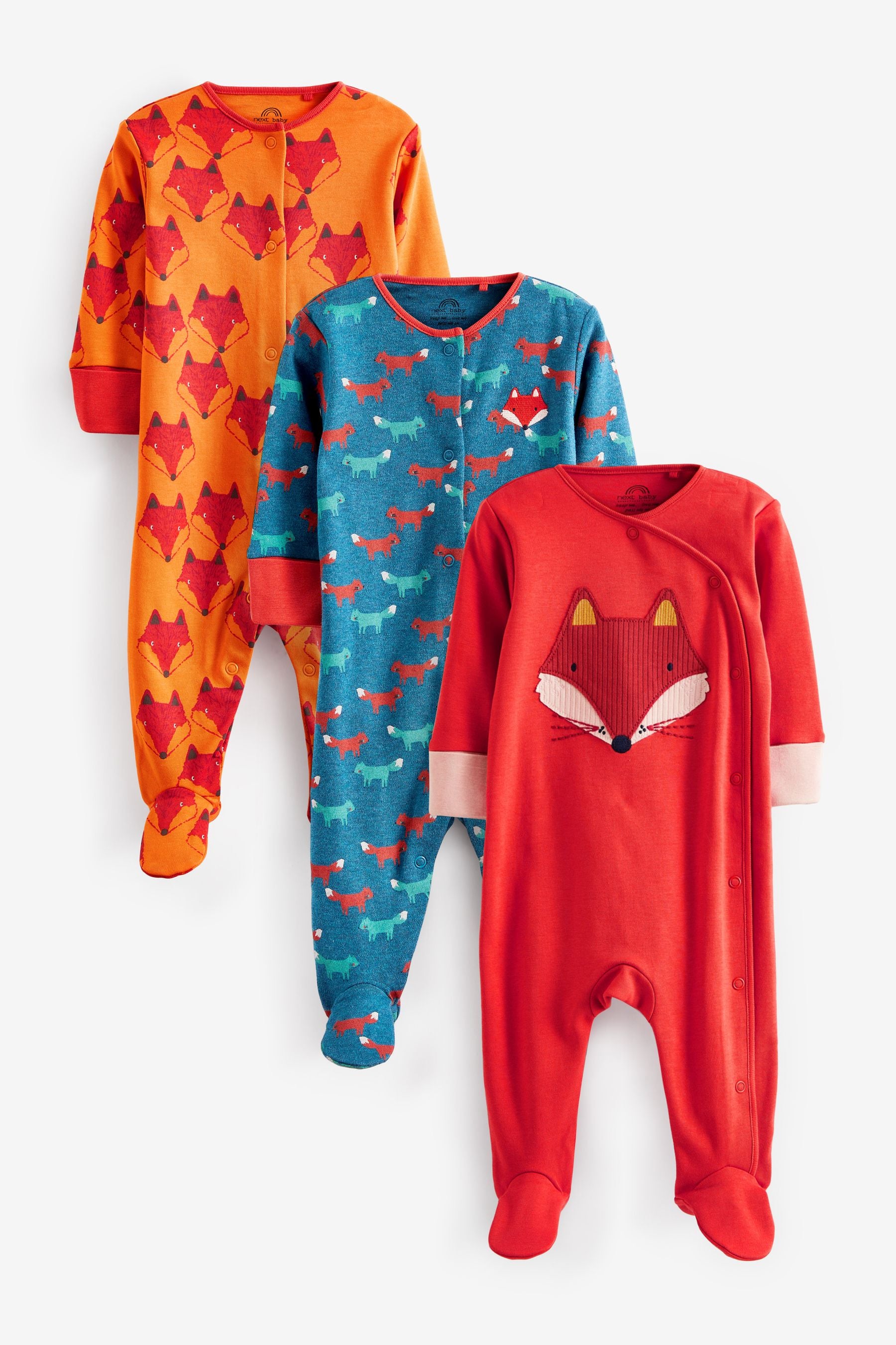 Orange Fox Baby Sleepsuits 3 Pack (0-2yrs)