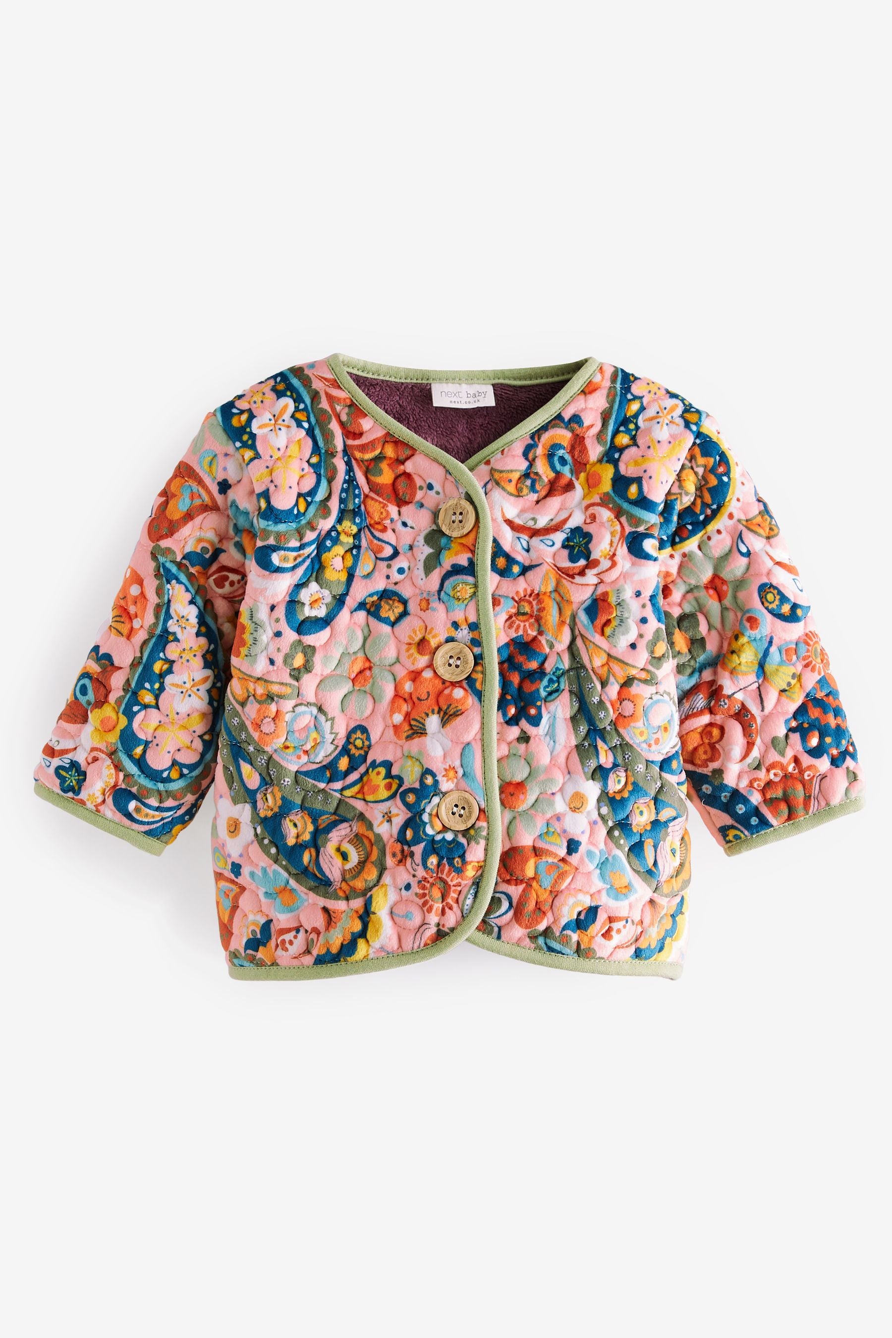 Multi Baby Velour Paisley Print Quilted Jacket (0mths-2yrs)