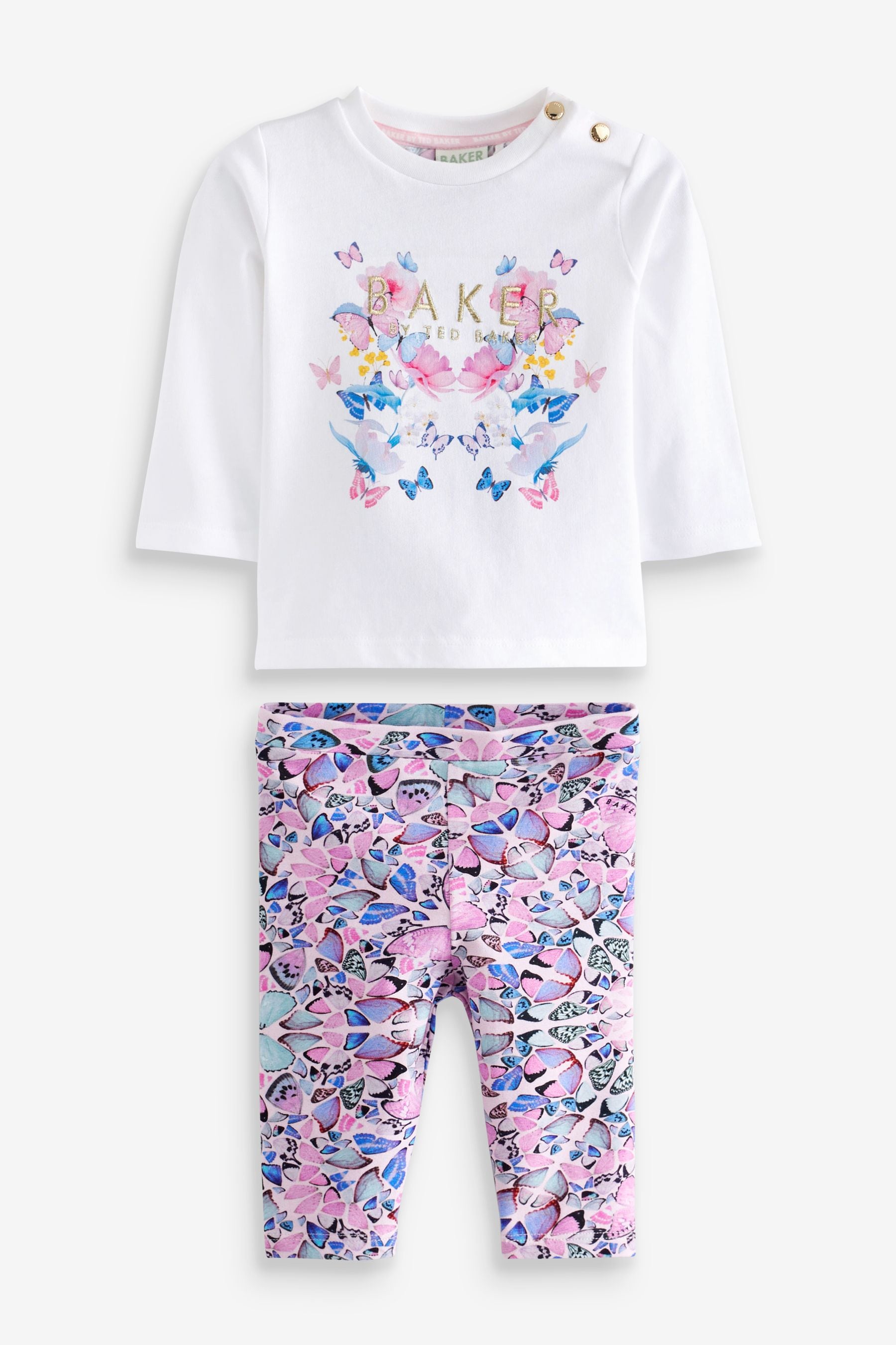 White/Pink Baker by Ted Baker White Butterfly T-Shirt & Leggings Set