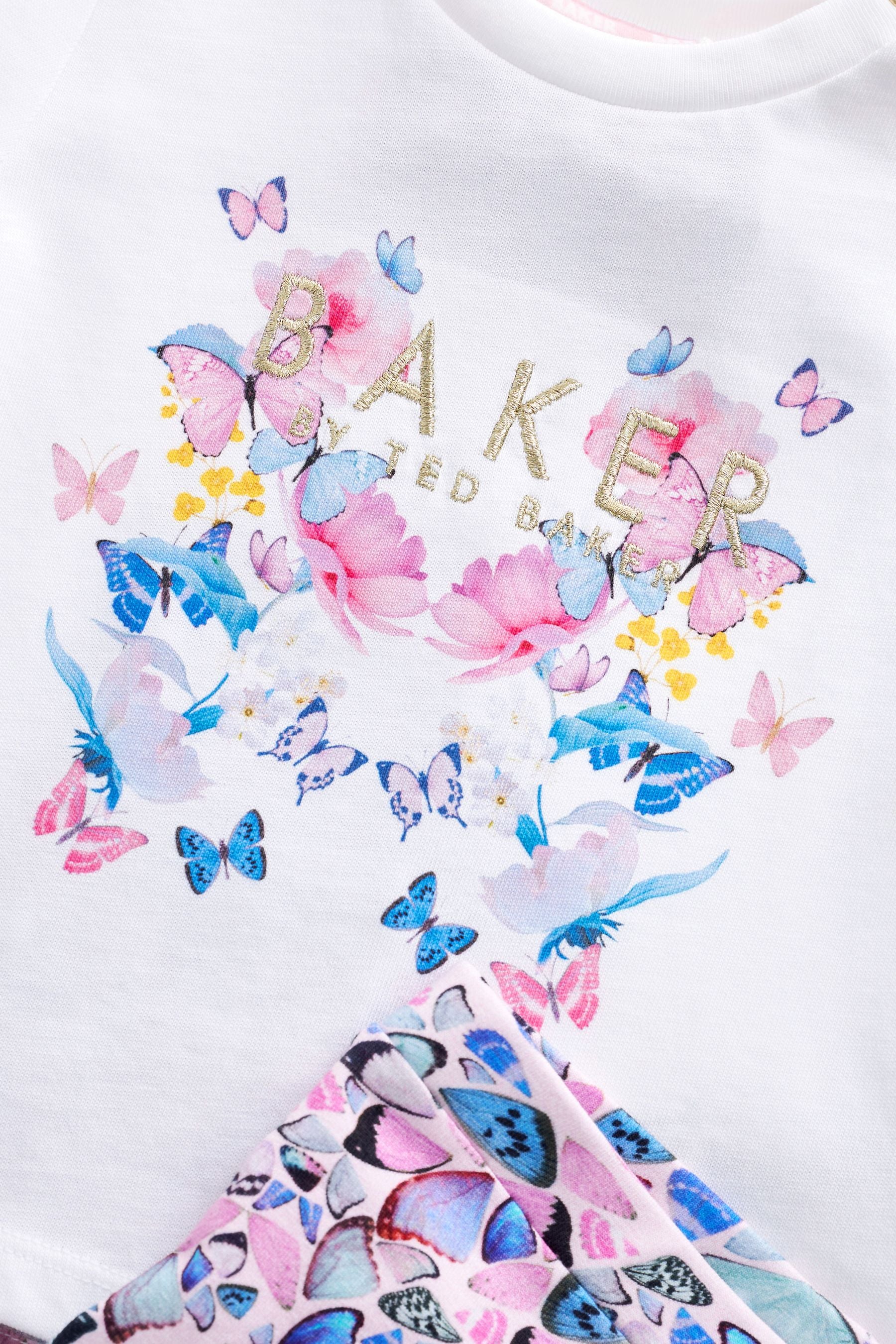 White/Pink Baker by Ted Baker White Butterfly T-Shirt & Leggings Set