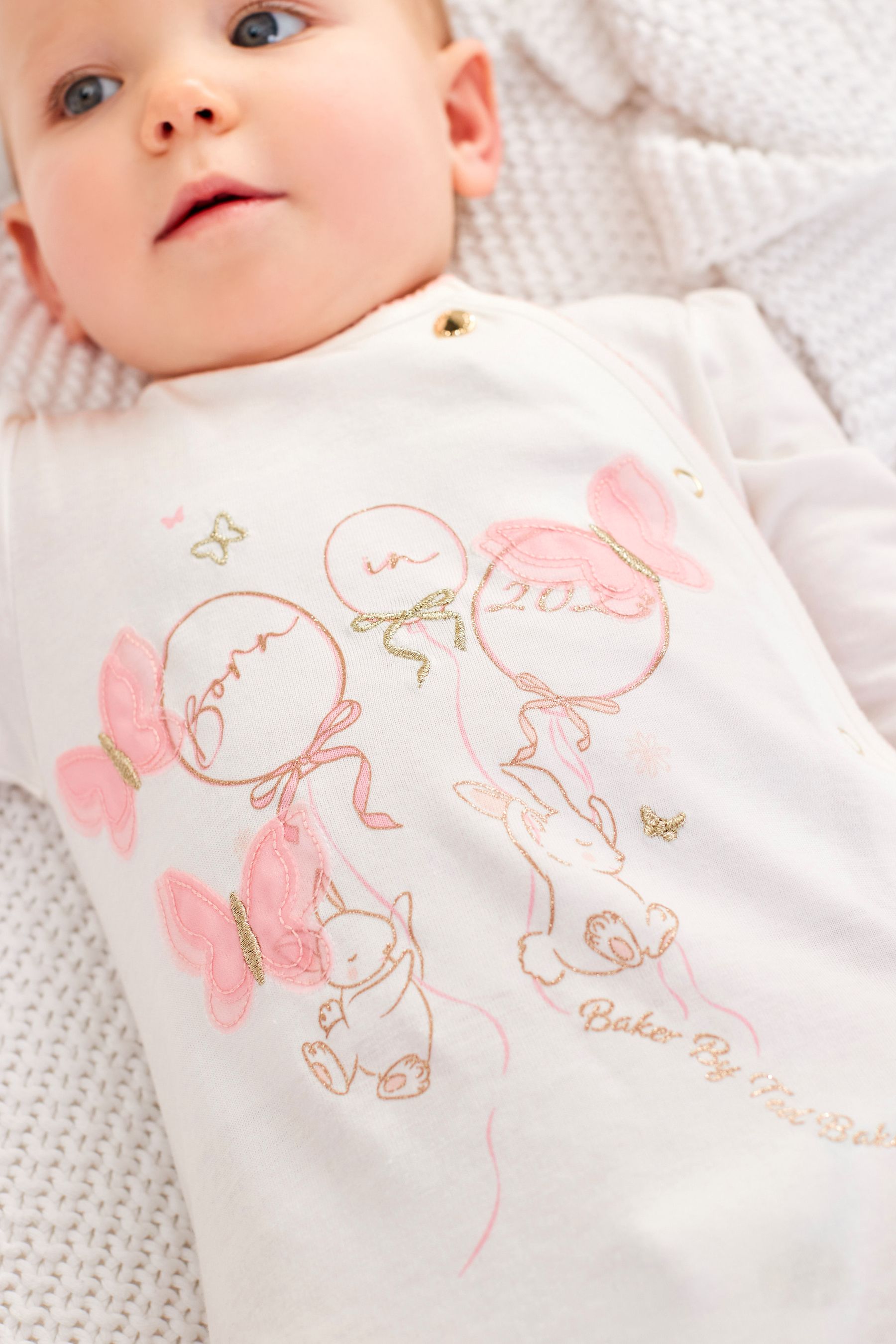 Pink Baker by Ted Baker White Born In 2023 Sleepsuit