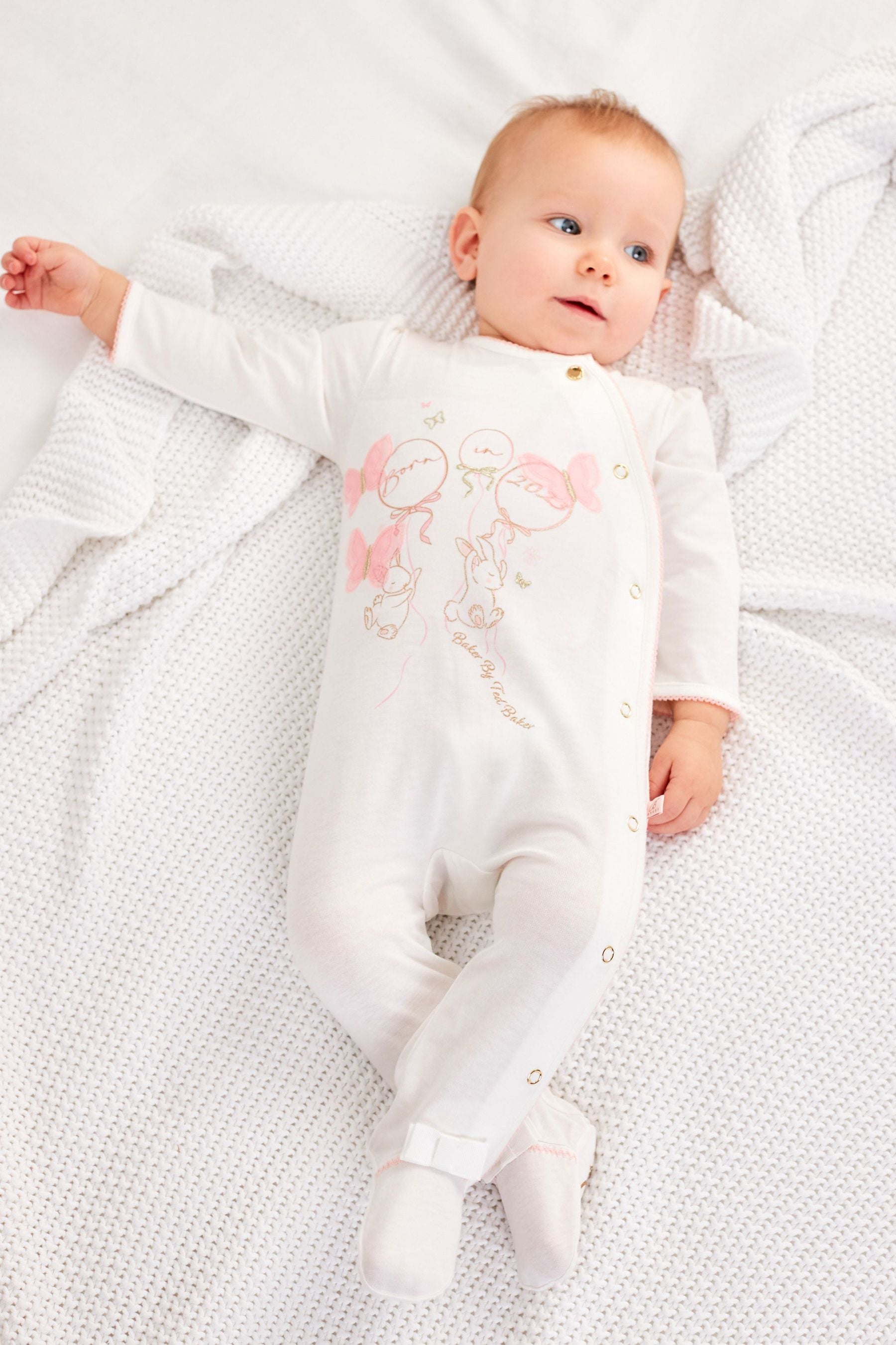 Pink Baker by Ted Baker White Born In 2023 Sleepsuit