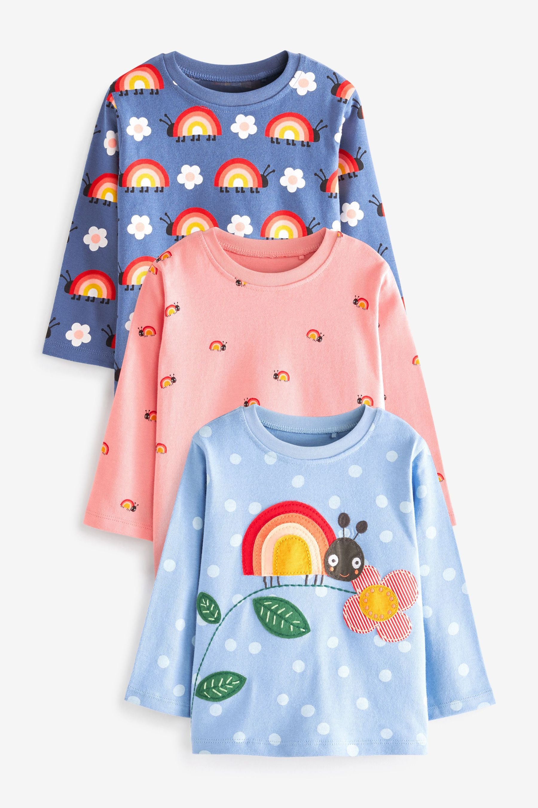 Blue Ladybird Long Sleeve Cotton T-Shirts 3 Pack (3mths-7yrs)