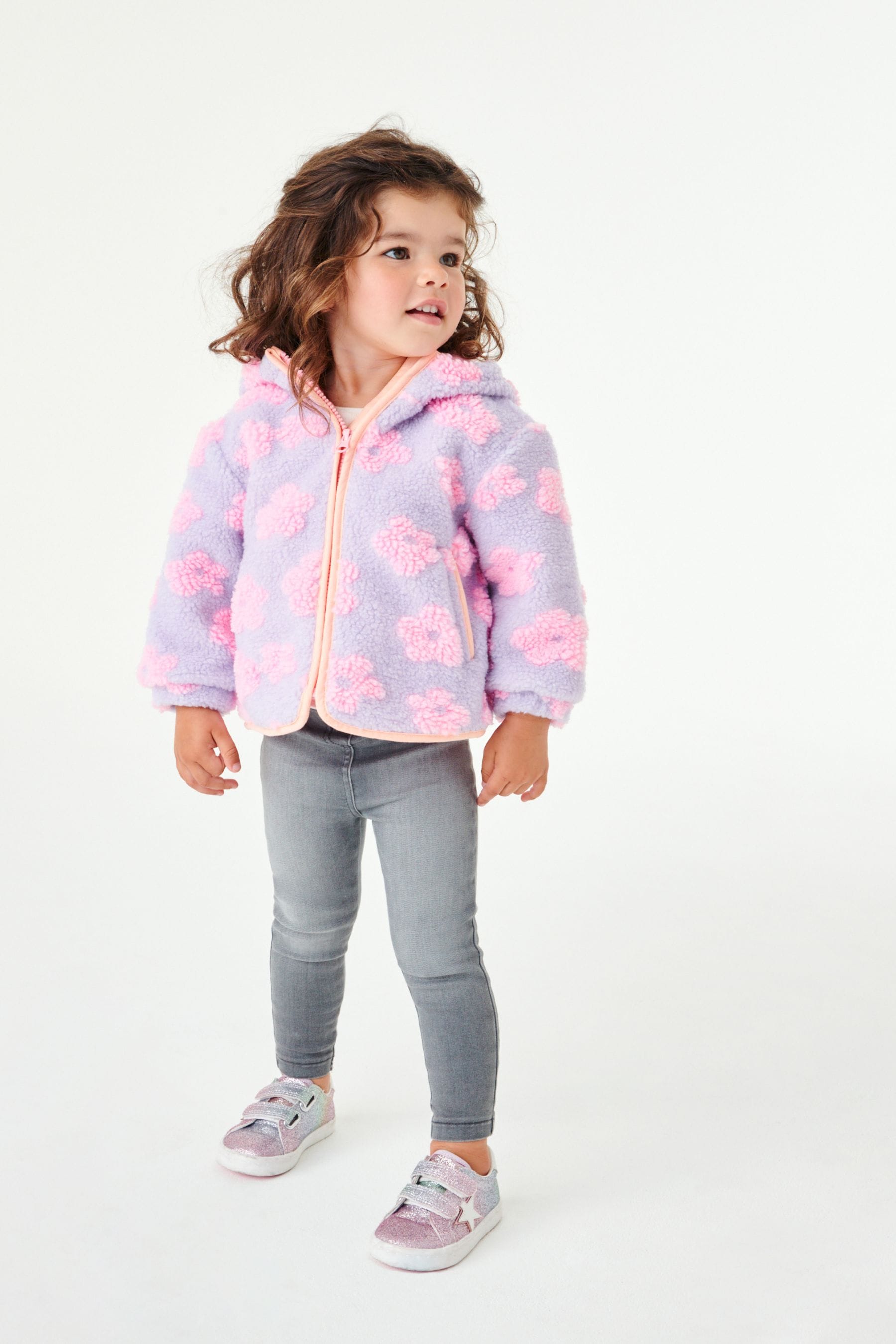 Lilac Purple Floral Teddy Borg Hooded Jacket (12mths-7yrs)