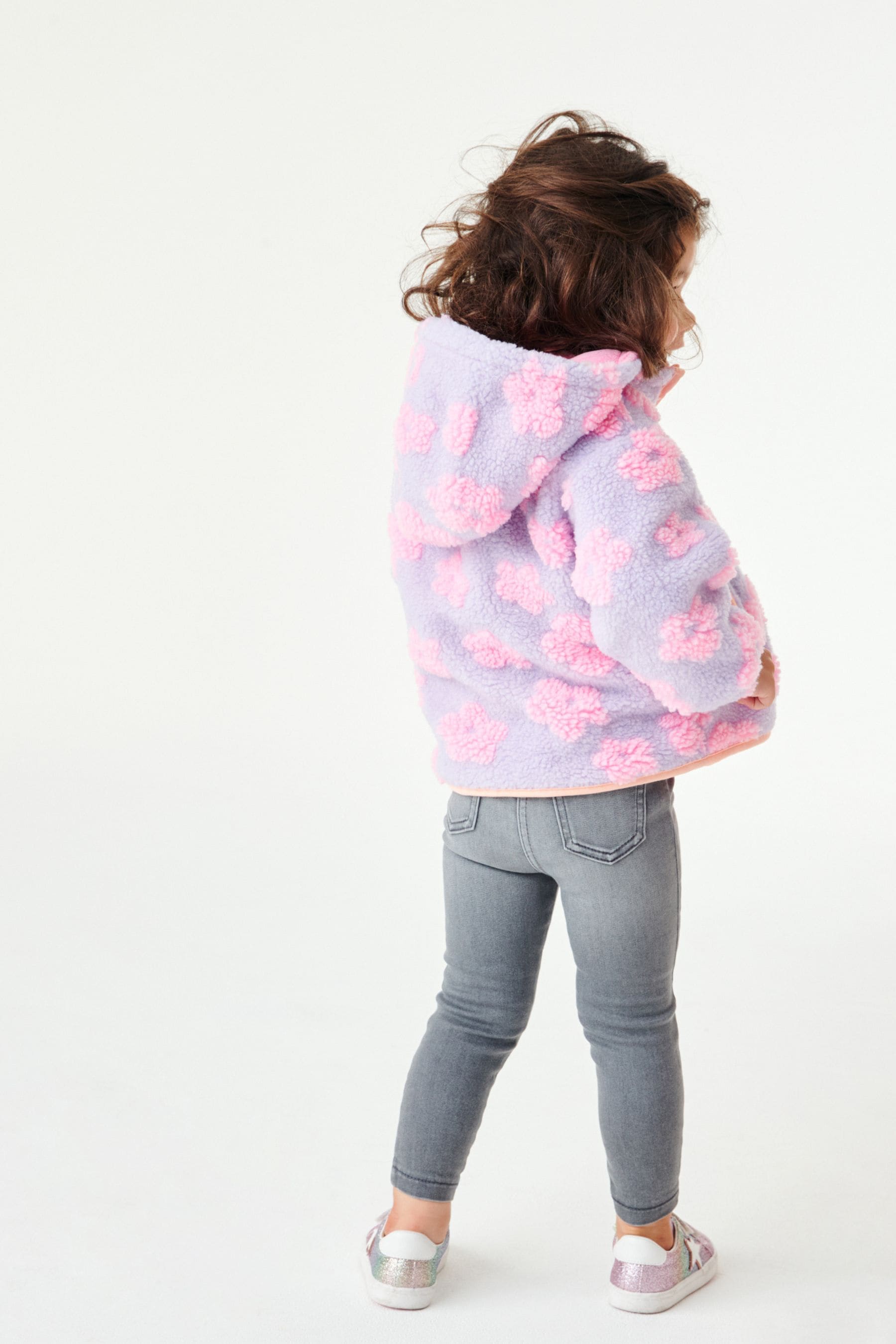 Lilac Purple Floral Teddy Borg Hooded Jacket (12mths-7yrs)