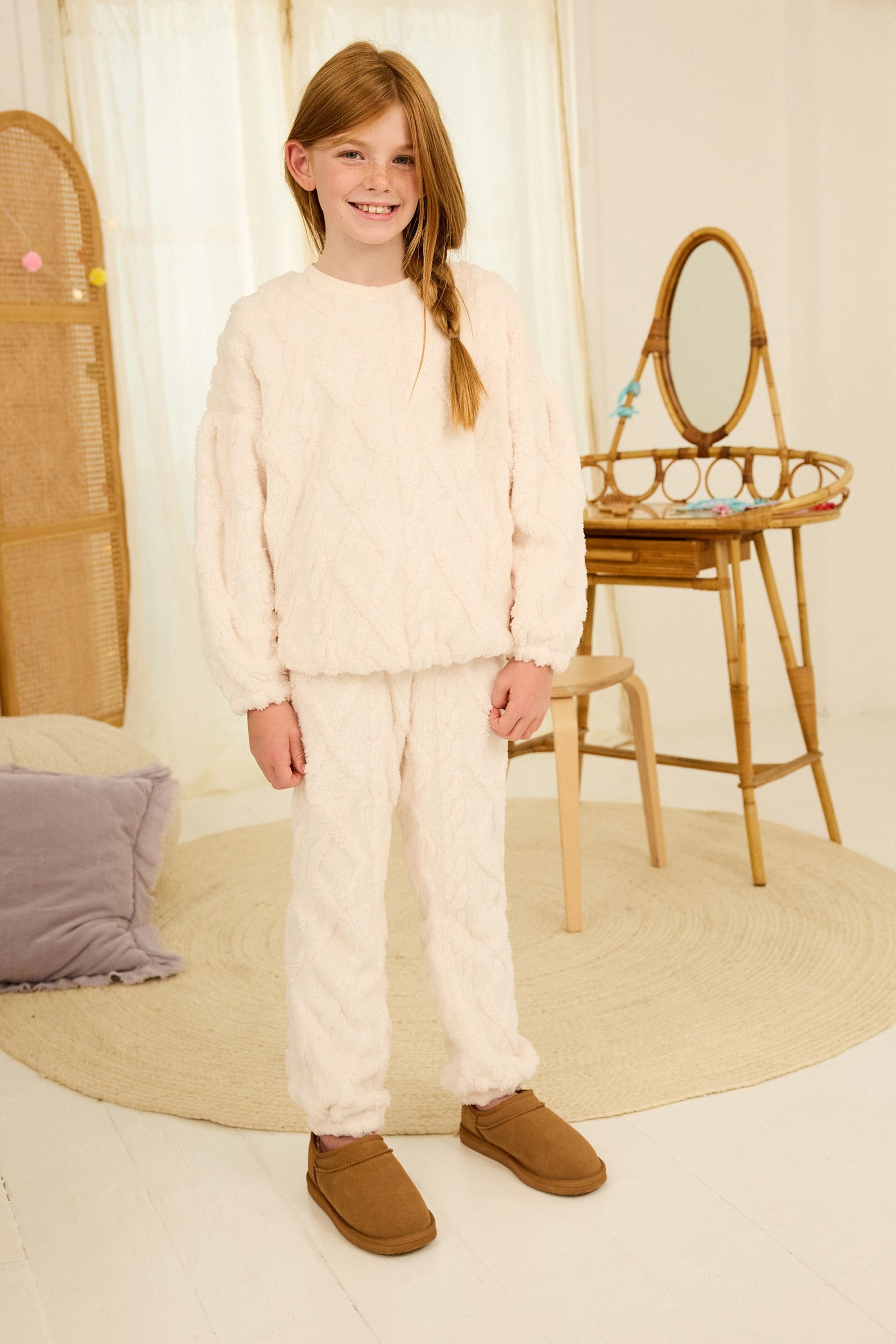 Cream Cosy Fleece Cable Pyjamas (3-16yrs)