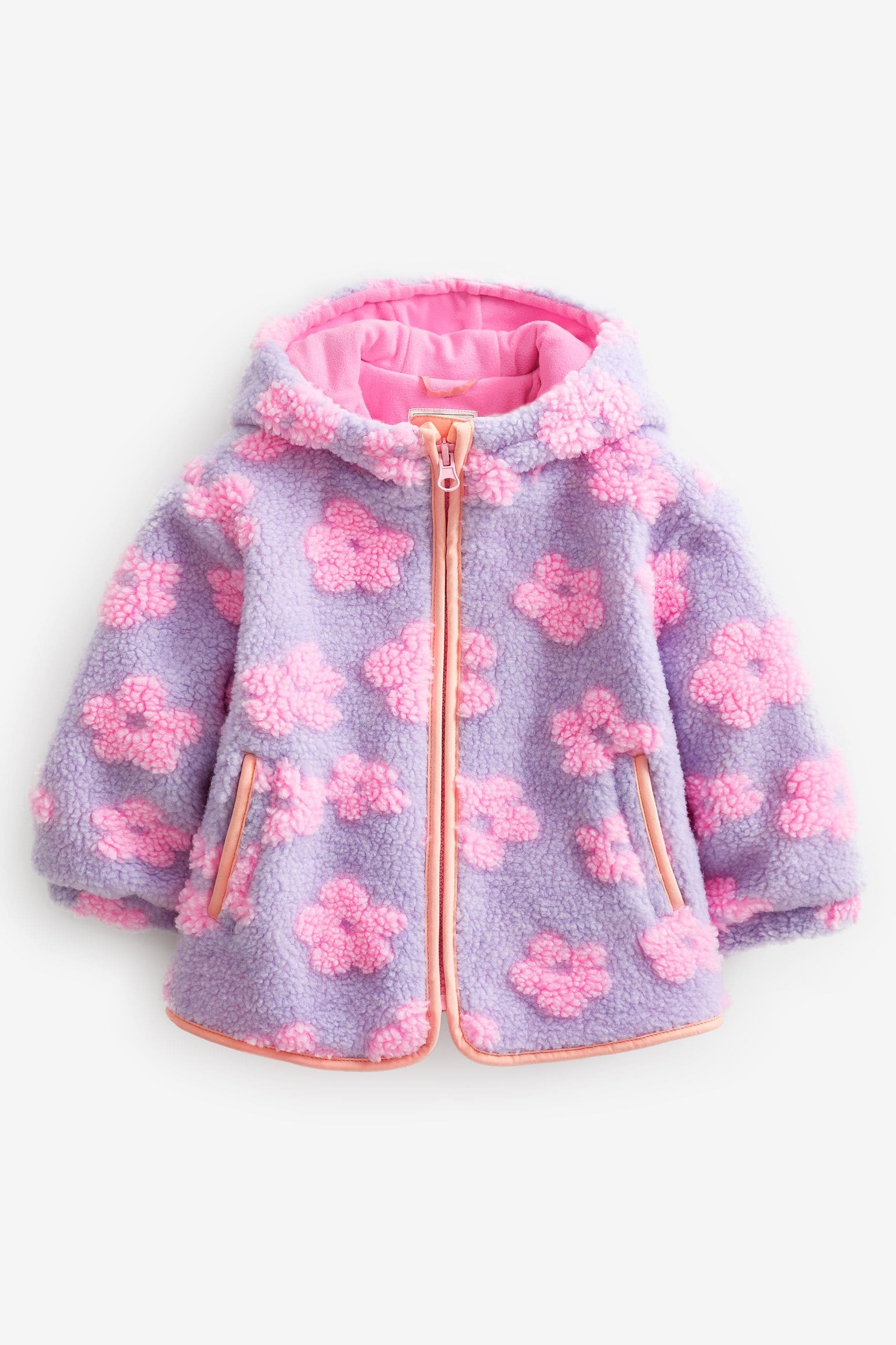 Lilac Purple Floral Teddy Borg Hooded Jacket (12mths-7yrs)