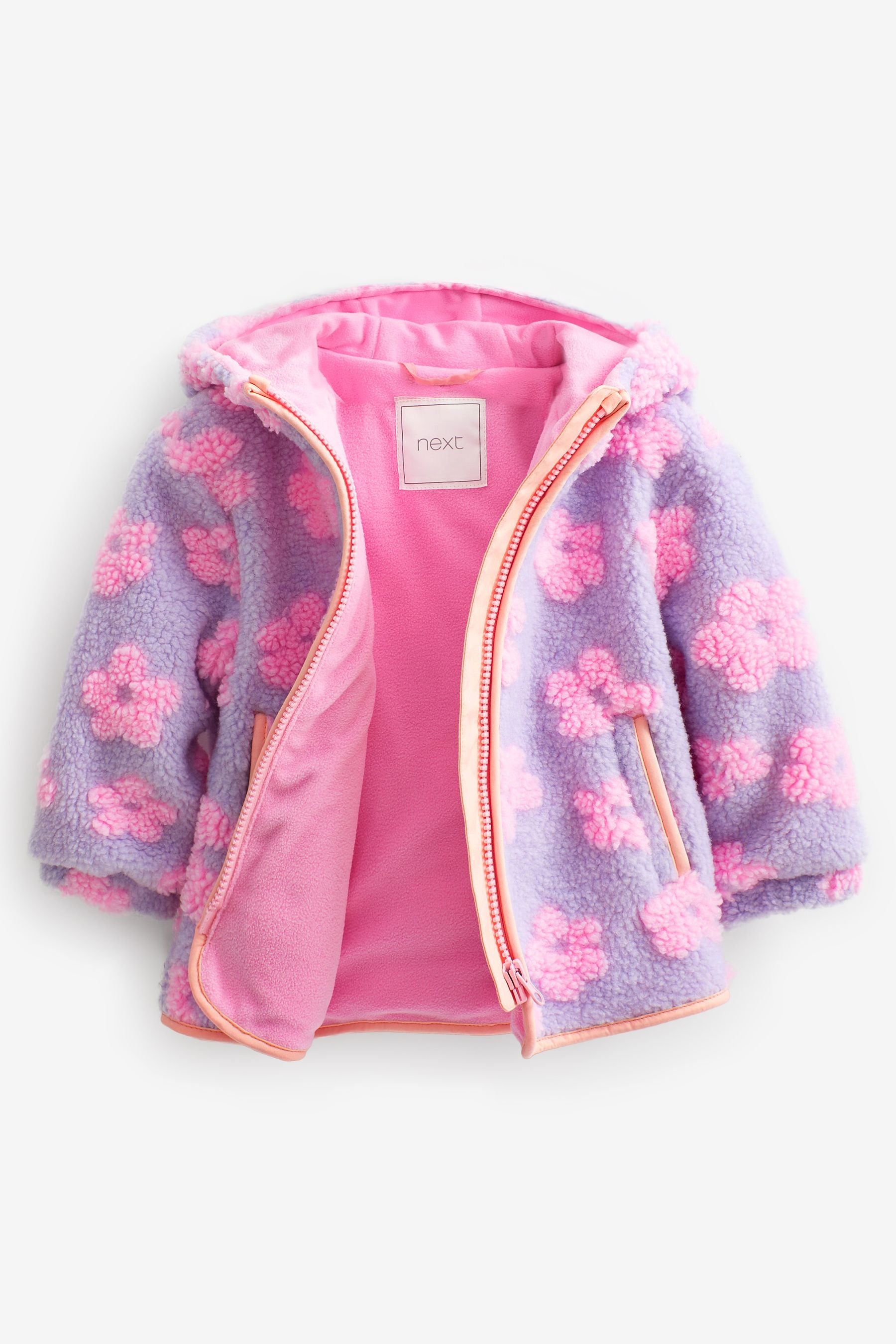 Lilac Purple Floral Teddy Borg Hooded Jacket (12mths-7yrs)