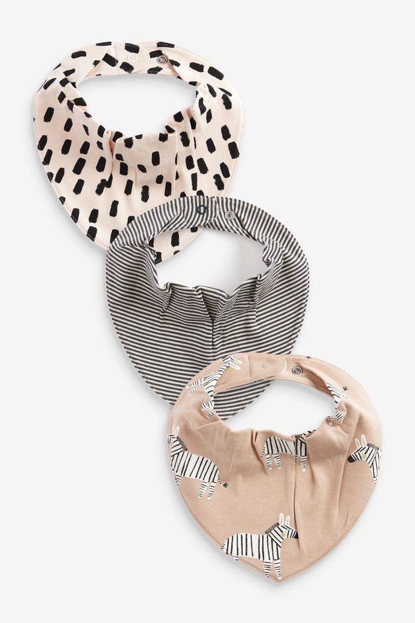 Grey/Beige Cream Zebra 3 Pack Dribble Baby Bibs