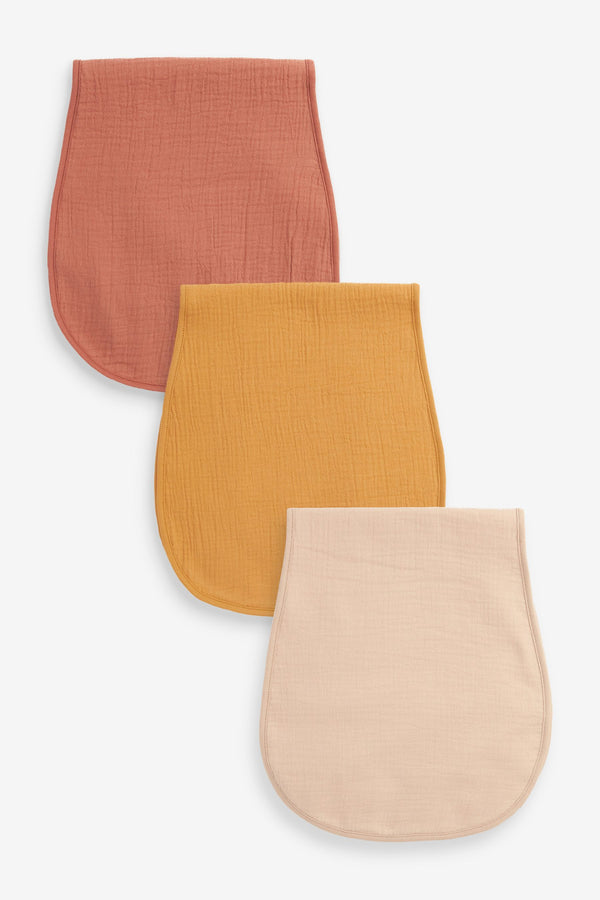 Rust Orange/Ochre Yellow 3 Pack Baby Muslin Burp Cloths