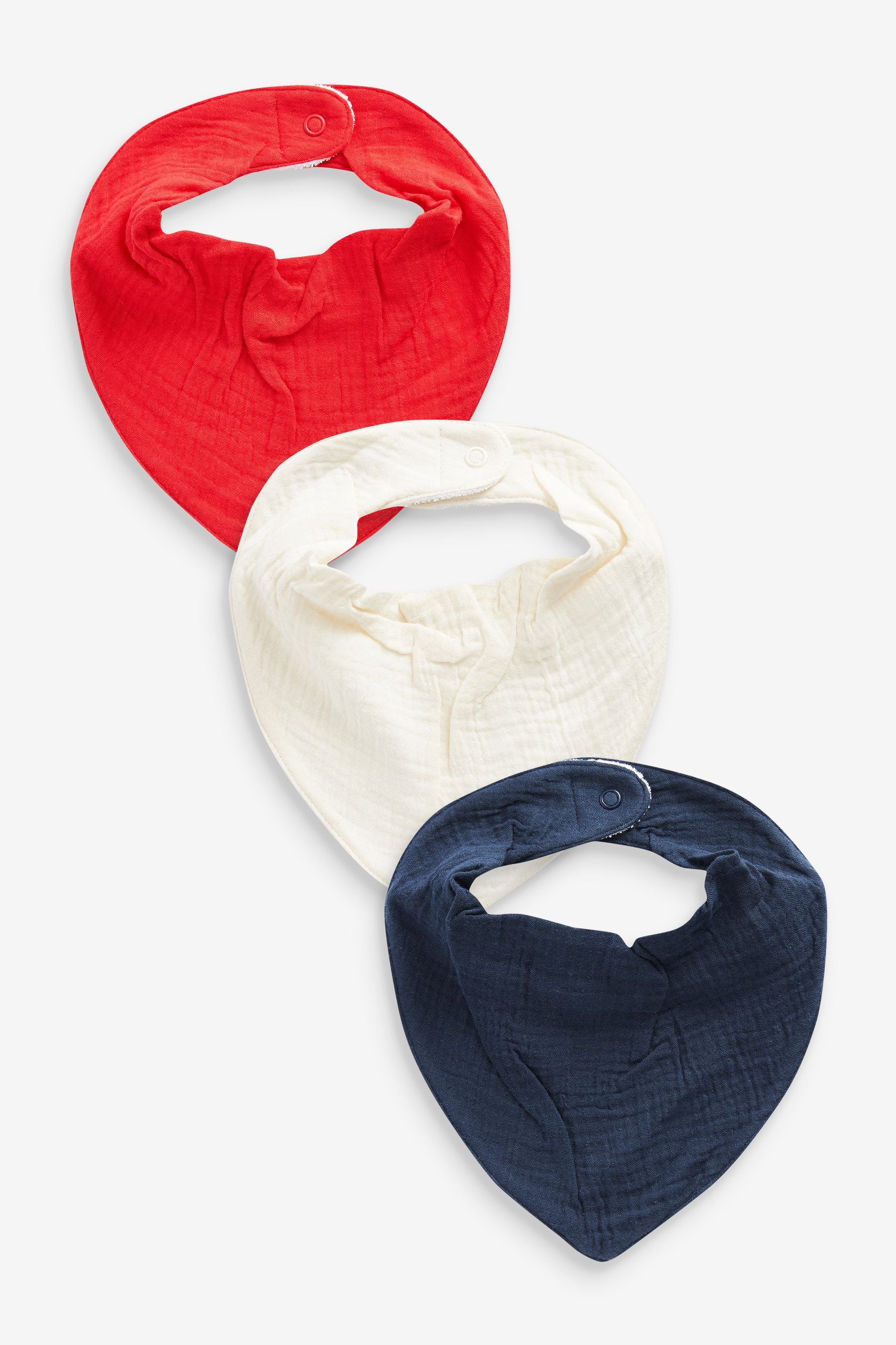 Red/White/Navy Blue 3 Pack Baby Muslin Dribble Bibs