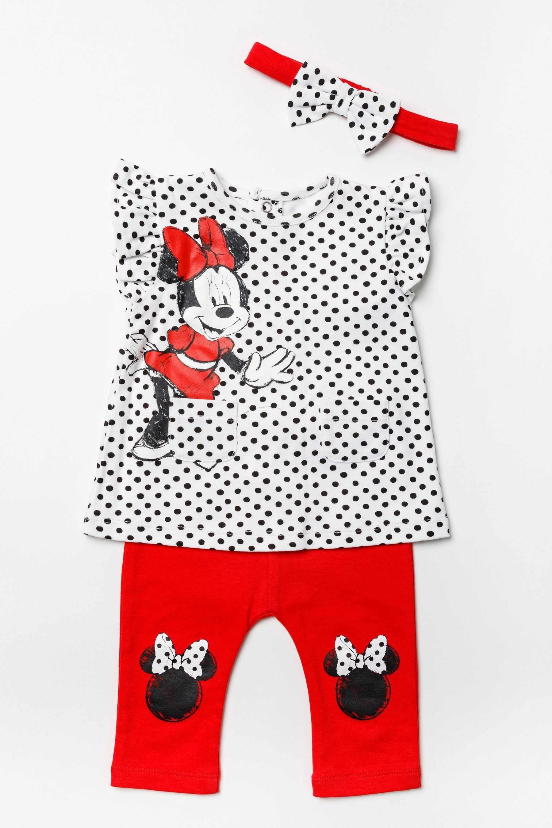 Red Disney Red Minnie Mouse Top, Leggings And Headband Set