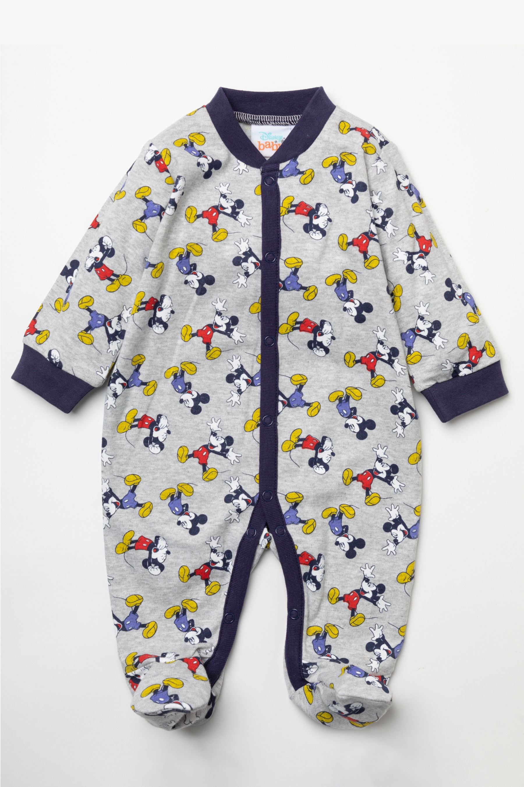 Grey Disney Grey Mickey Mouse Sleepsuit, Bodysuit And Bib Set