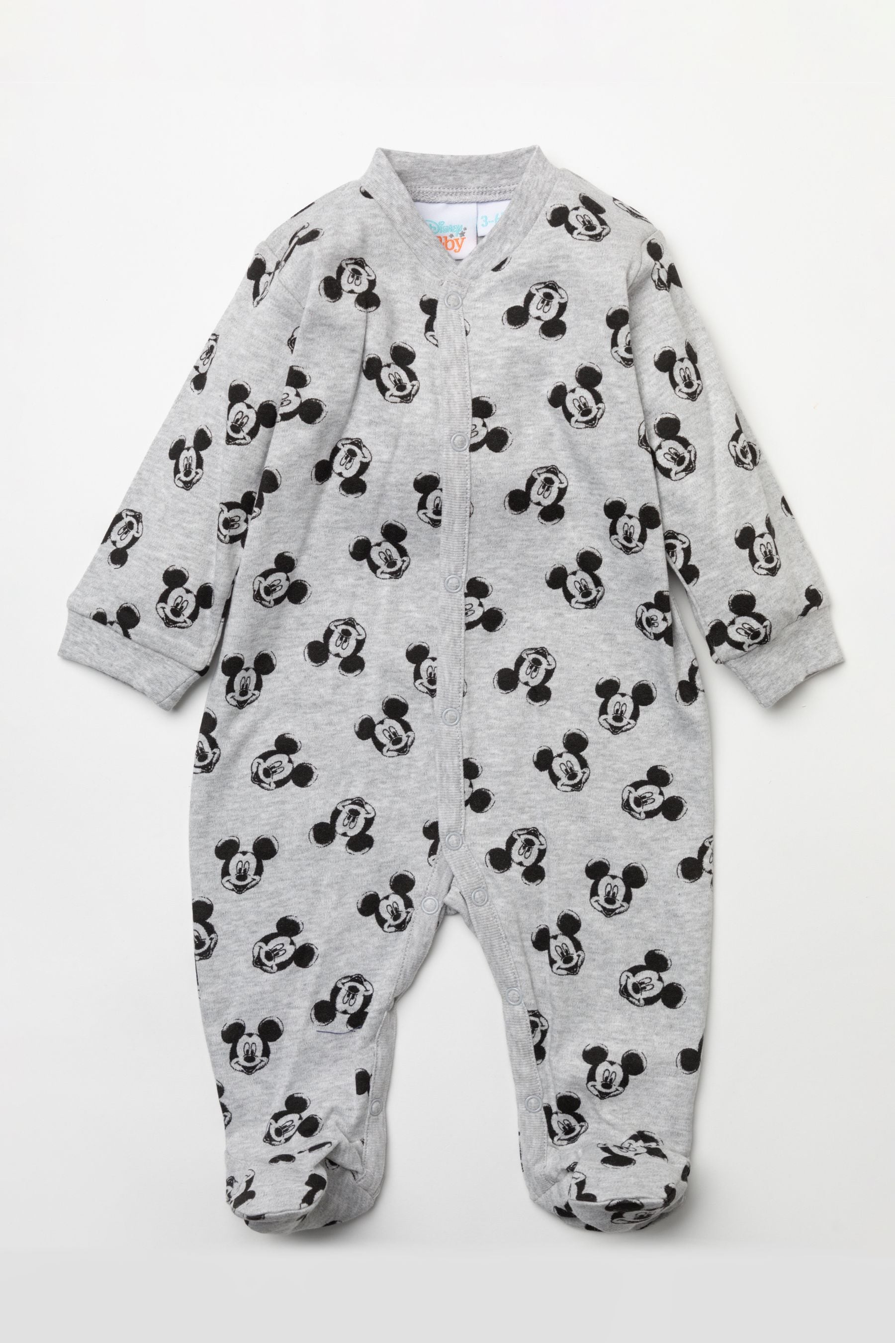 Grey Disney Grey Mickey Mouse Sleepsuit, Bodysuit And Bib Set