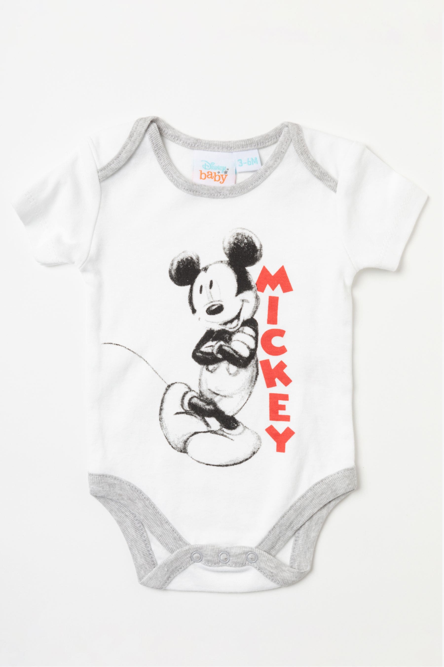 Grey Disney Grey Mickey Mouse Sleepsuit, Bodysuit And Bib Set