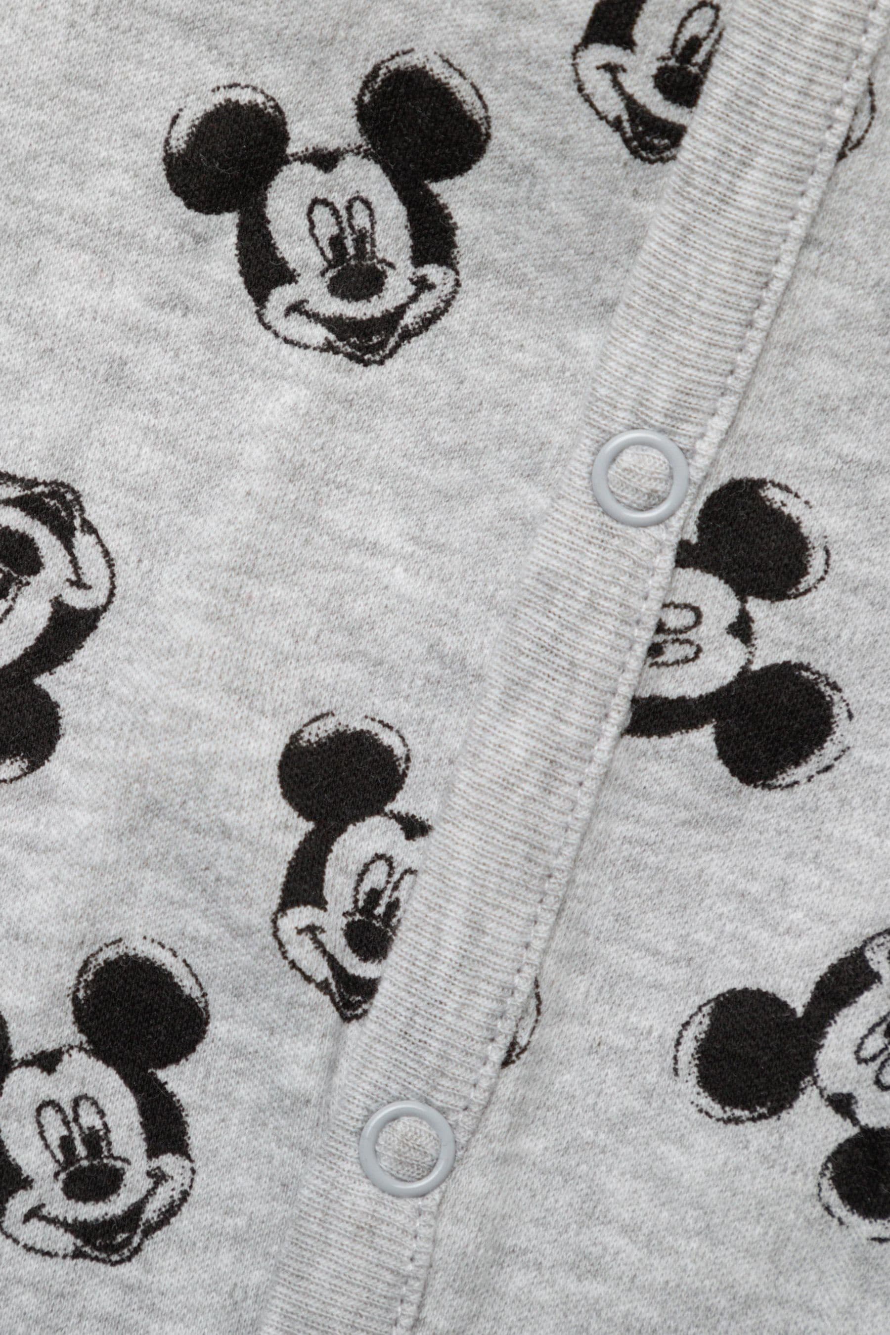 Grey Disney Grey Mickey Mouse Sleepsuit, Bodysuit And Bib Set