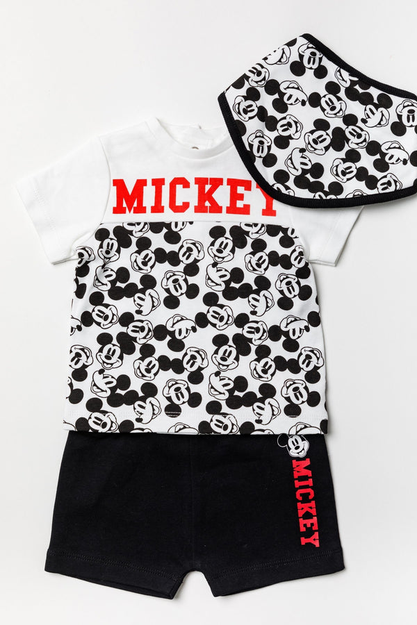 Black Disney Mickey Mouse Black Top, Short And Bib Set