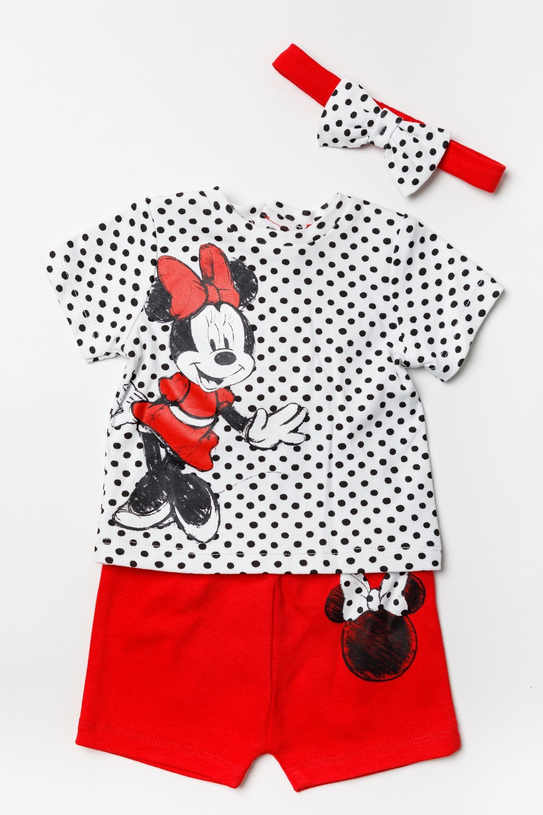 Red Disney Red Minnie Mouse Top, Shorts And Headband Set