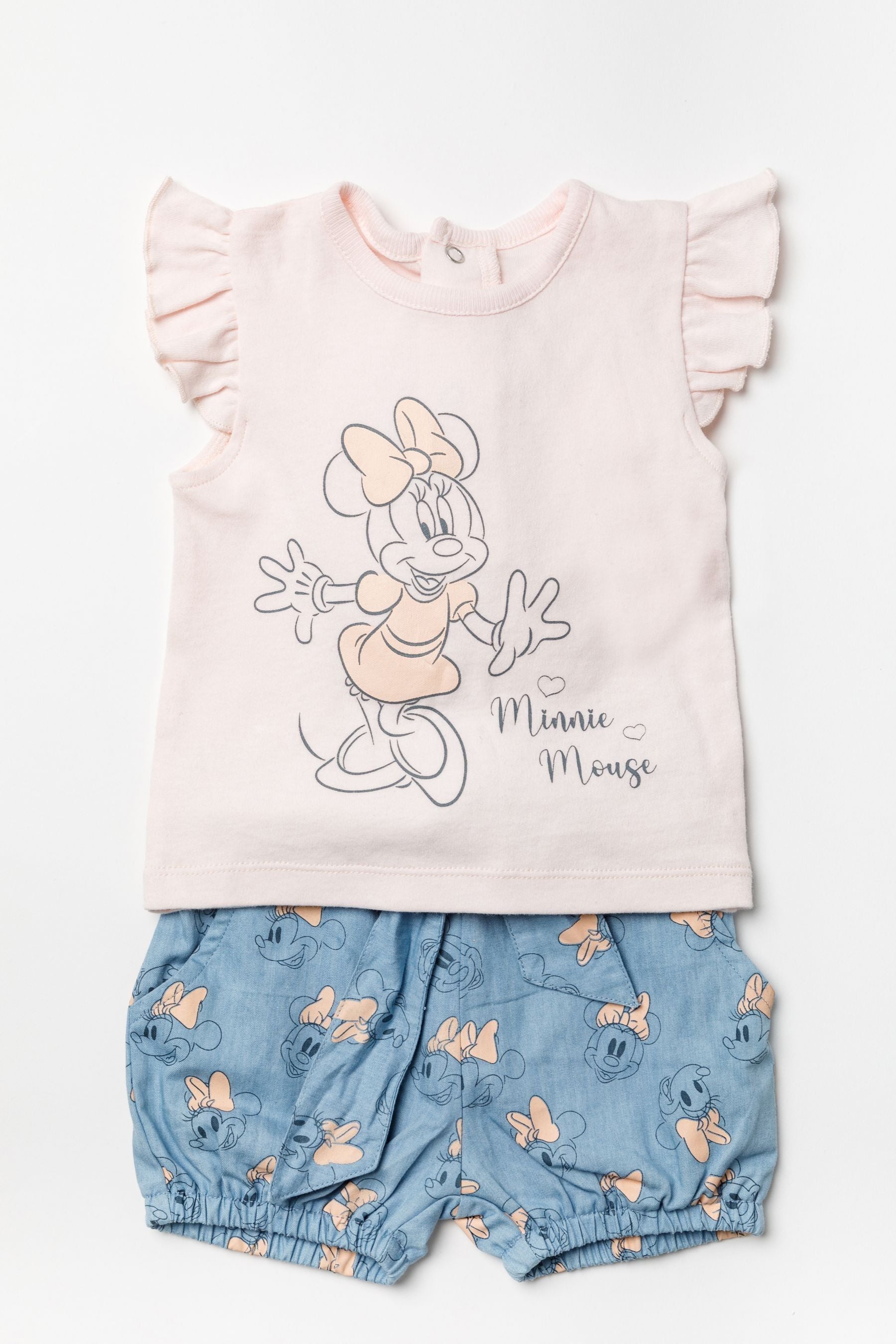 Blue Disney Minnie Mouse Chambray Shorts And T-Shirt Set