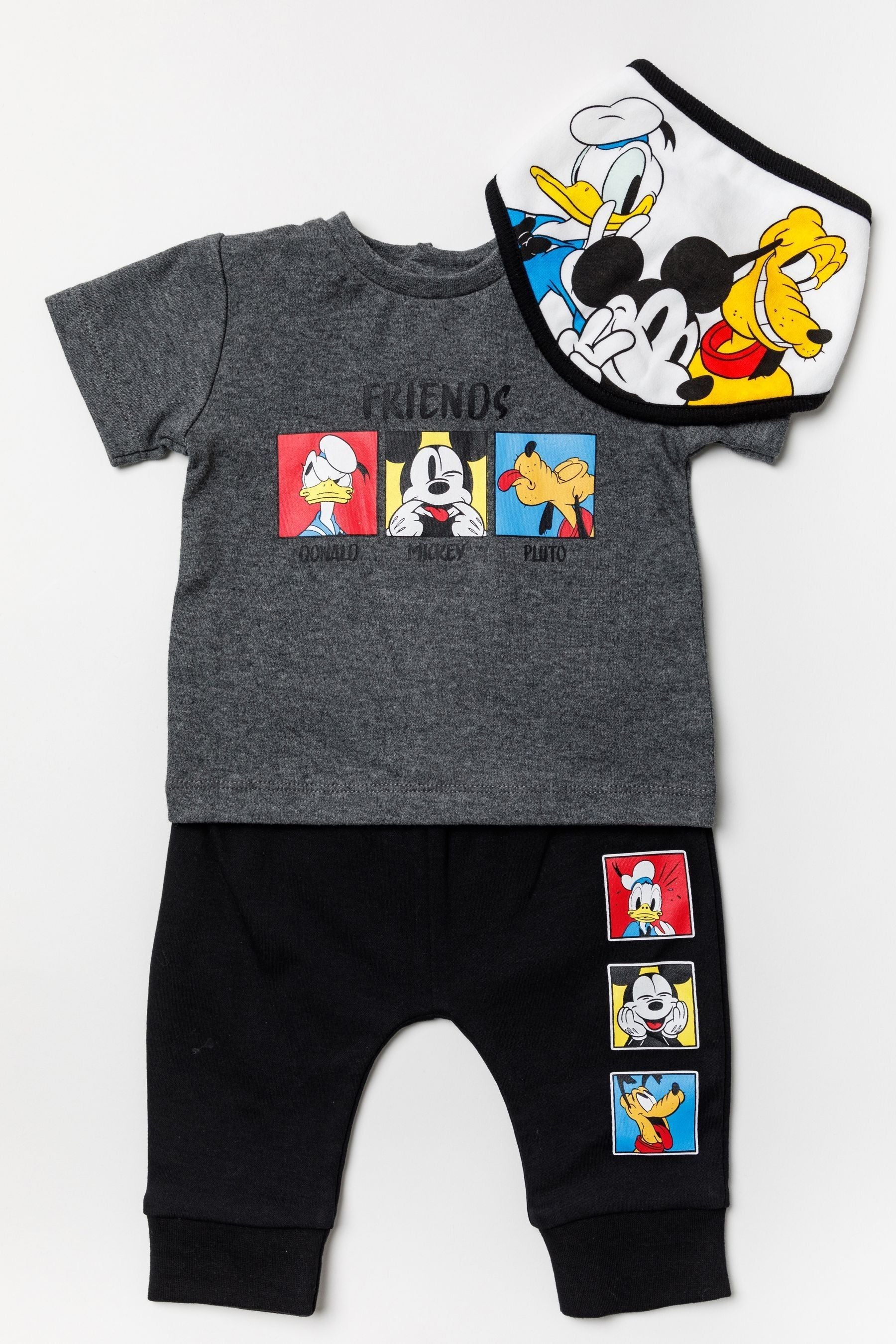 Black Disney Mickey and Friends Black Top, Jogger And Bib Set