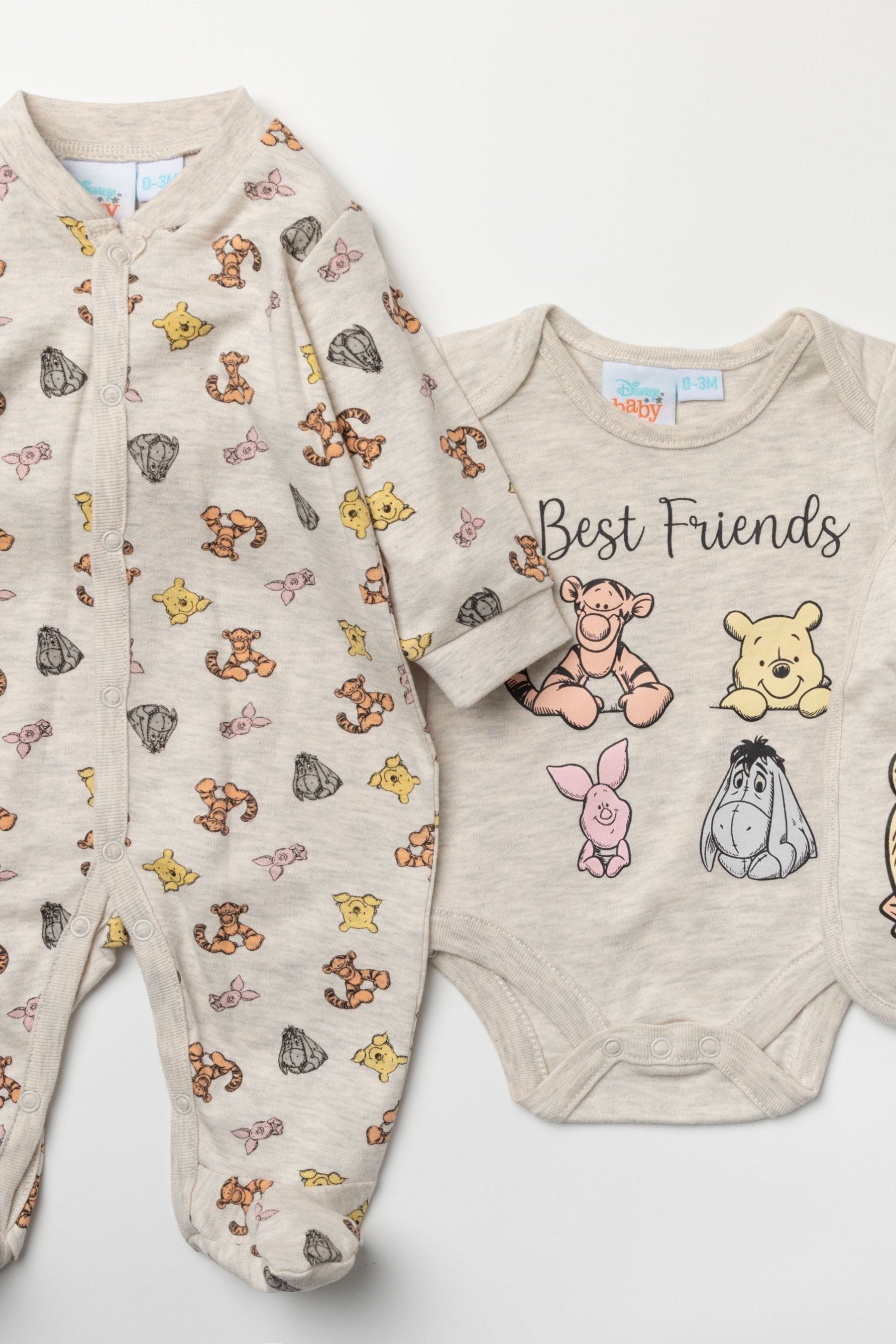 Natural Disney Natural Winnie The Pooh Sleepsuit, Bodysuit And Bib Set