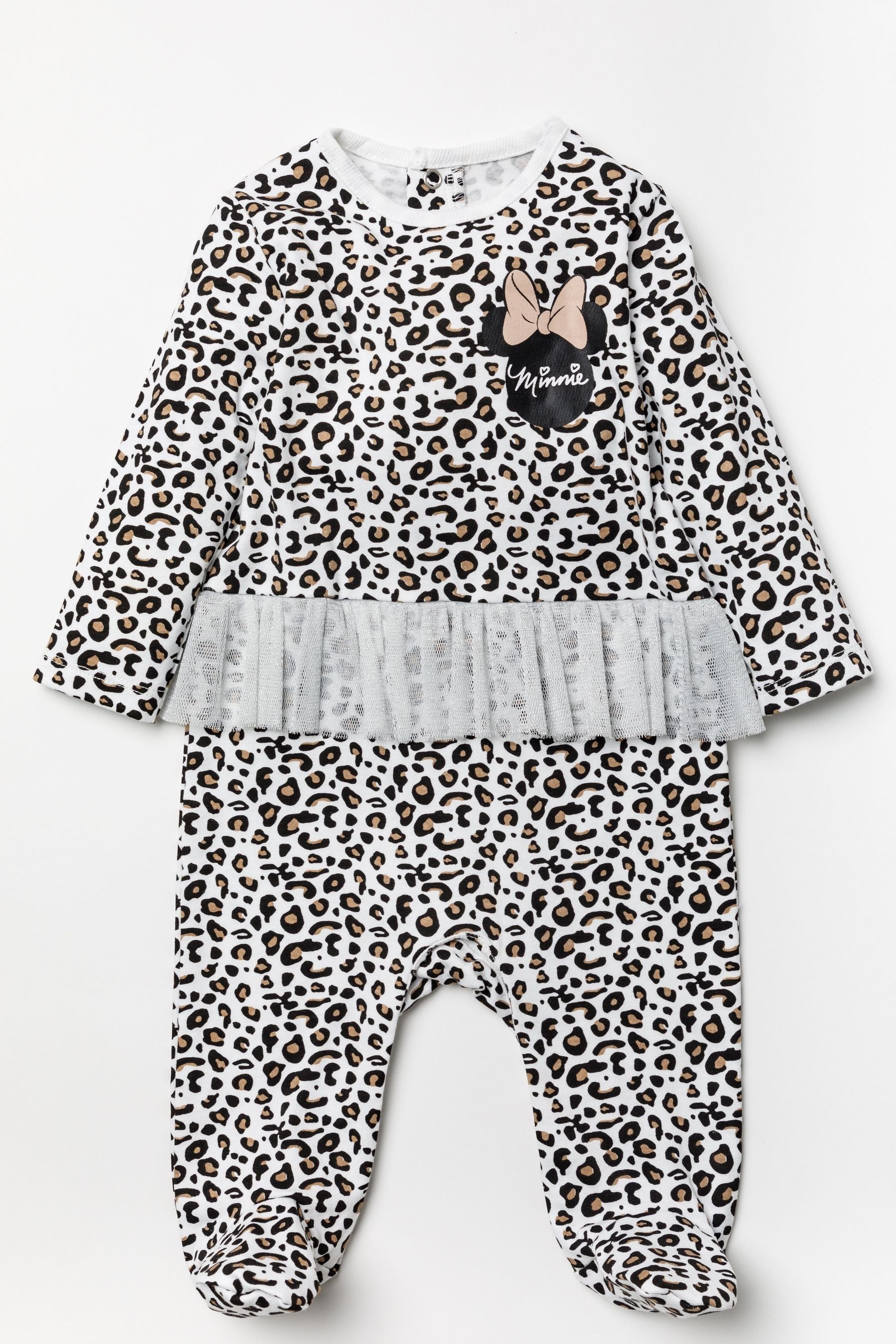 Cream Disney Cream Minnie Mouse Leopard Print Sleepsuit With Tutu