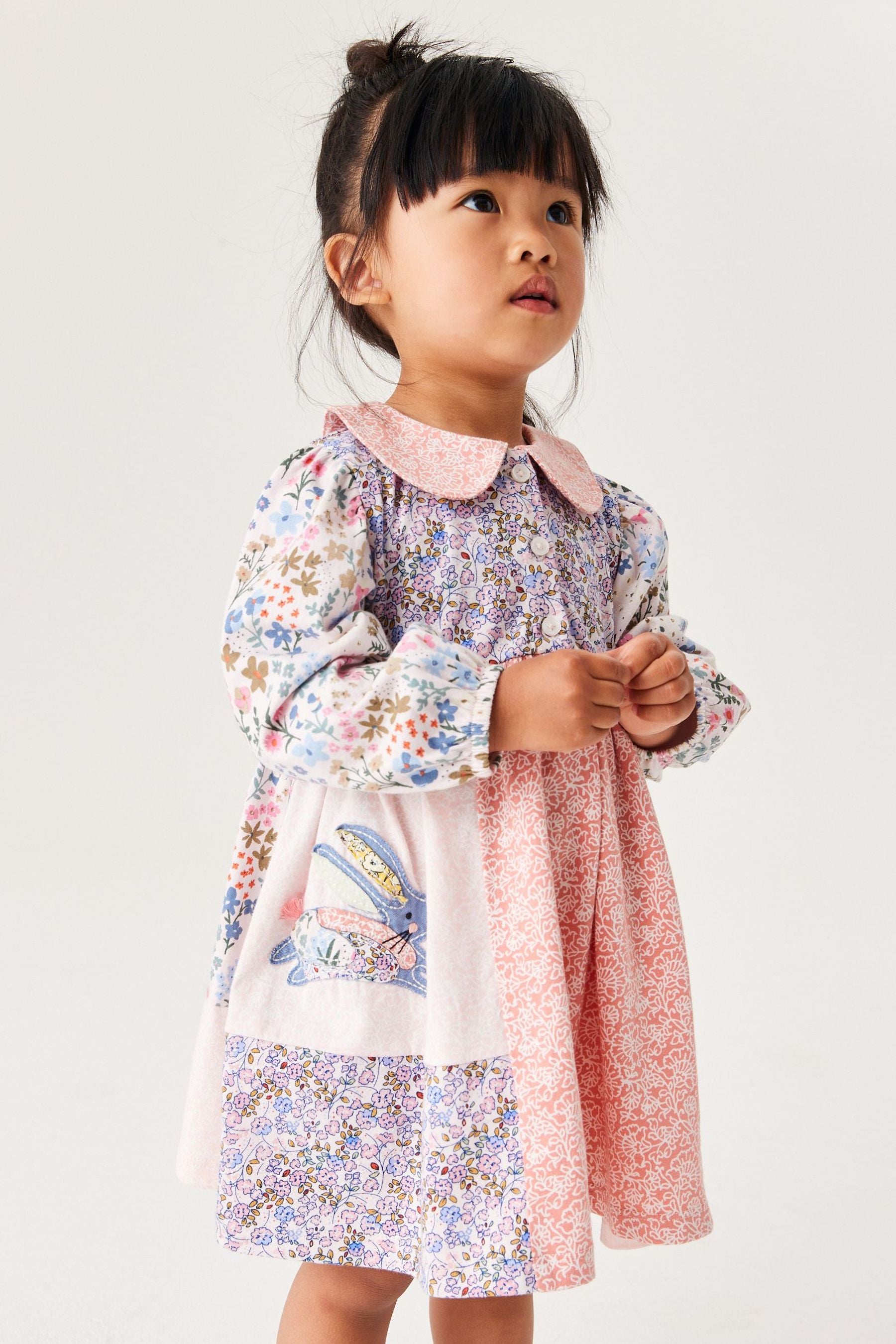 Pink Patchwork Character Collar Tea Dress (3mths-7yrs)