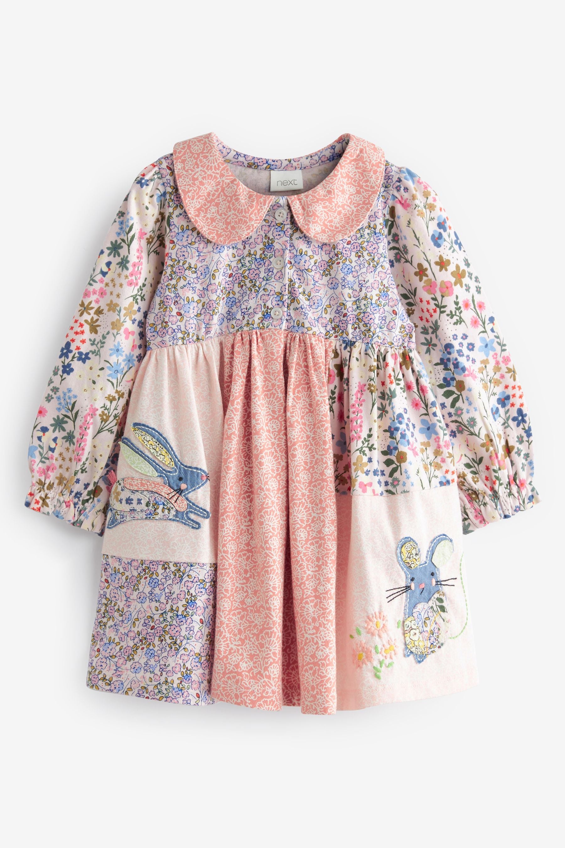 Pink Patchwork Character Collar Tea Dress (3mths-7yrs)