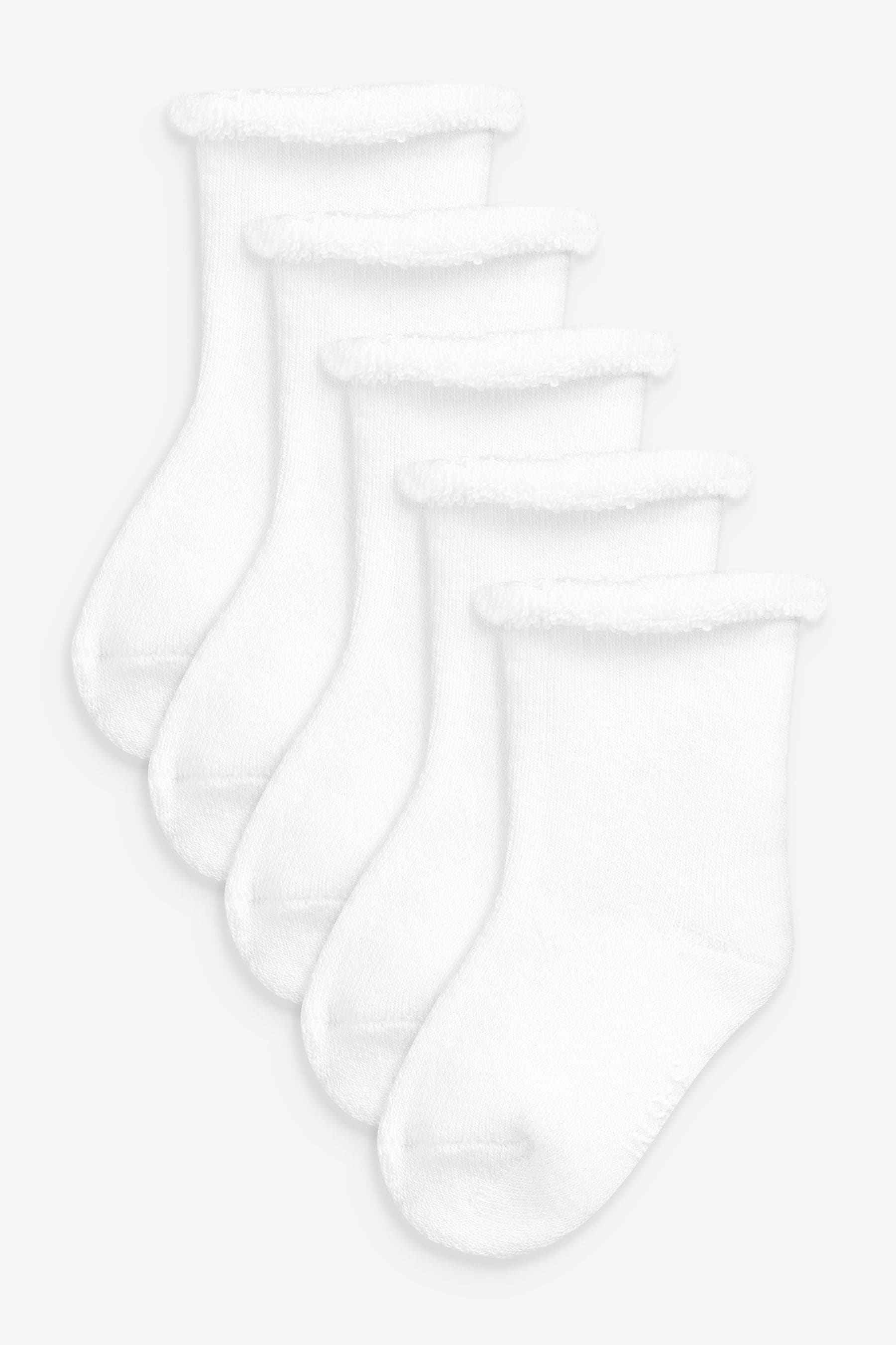 White Baby Roll Top Towelling Socks 5 Pack (0mths-2yrs)