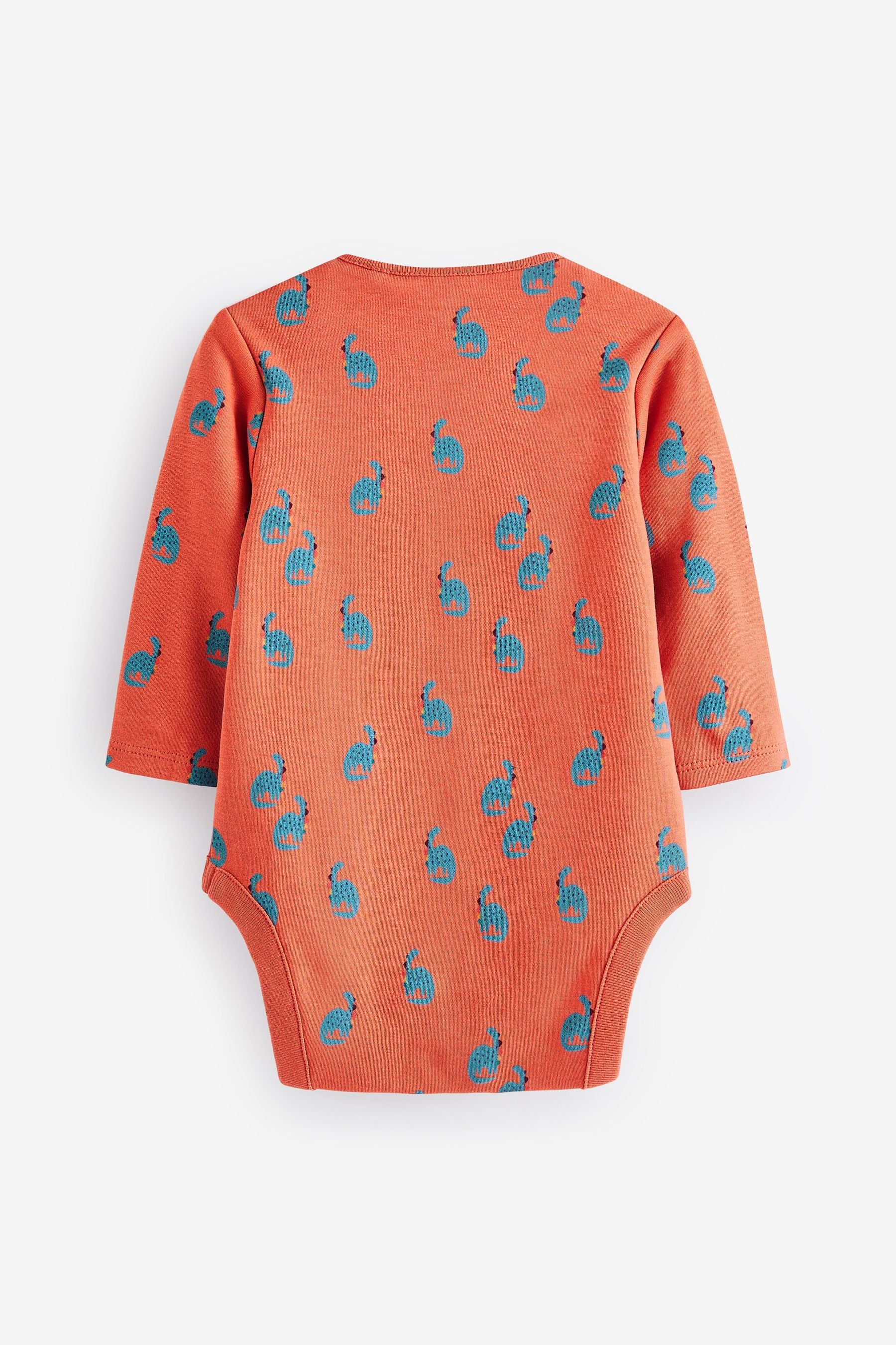 Blue/Red Dinosaur 5 Pack Long Sleeve Baby Bodysuits