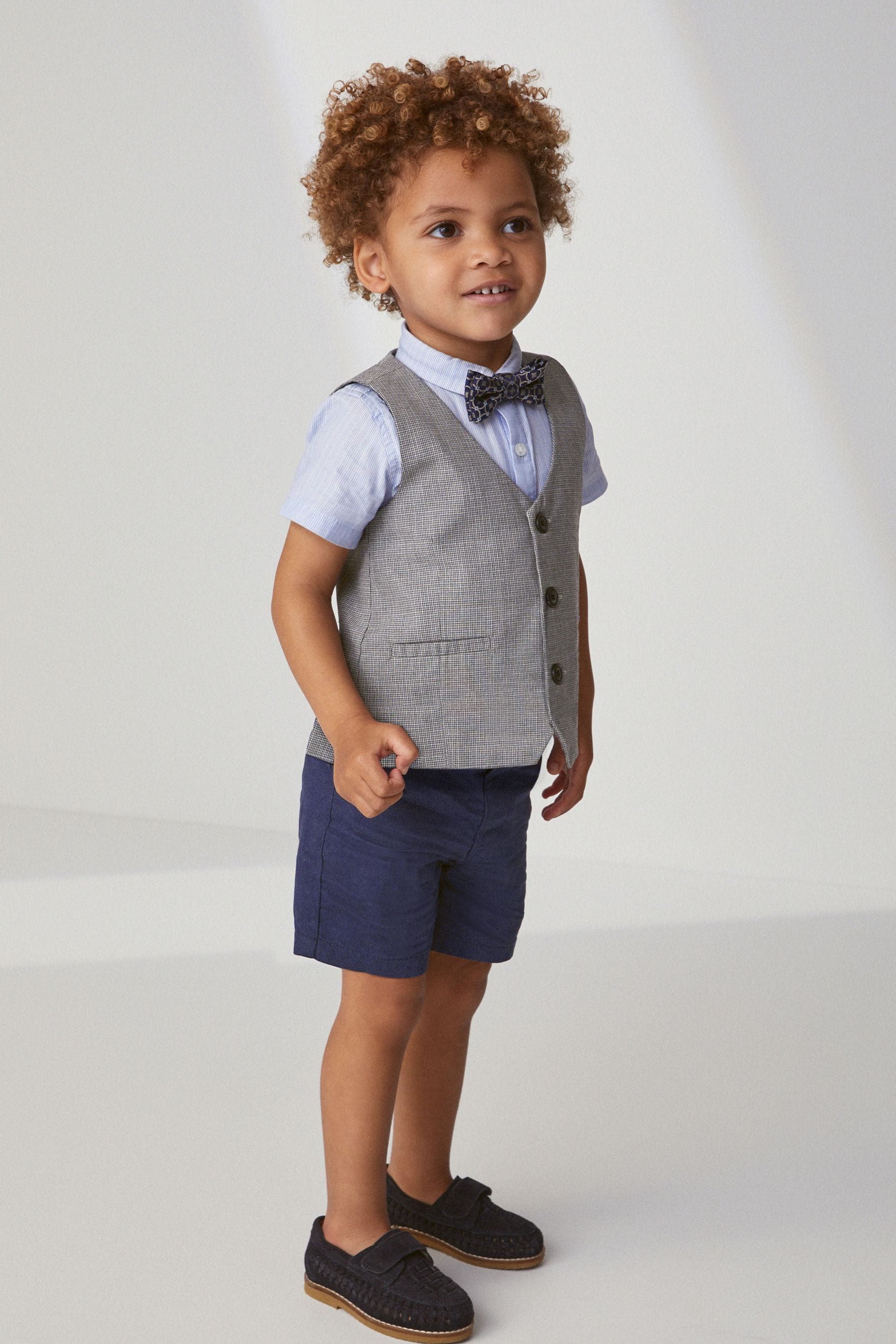 Blue 4pc Waistcoat, Shirt, Shorts & Bow Tie Set (3mths-9yrs)