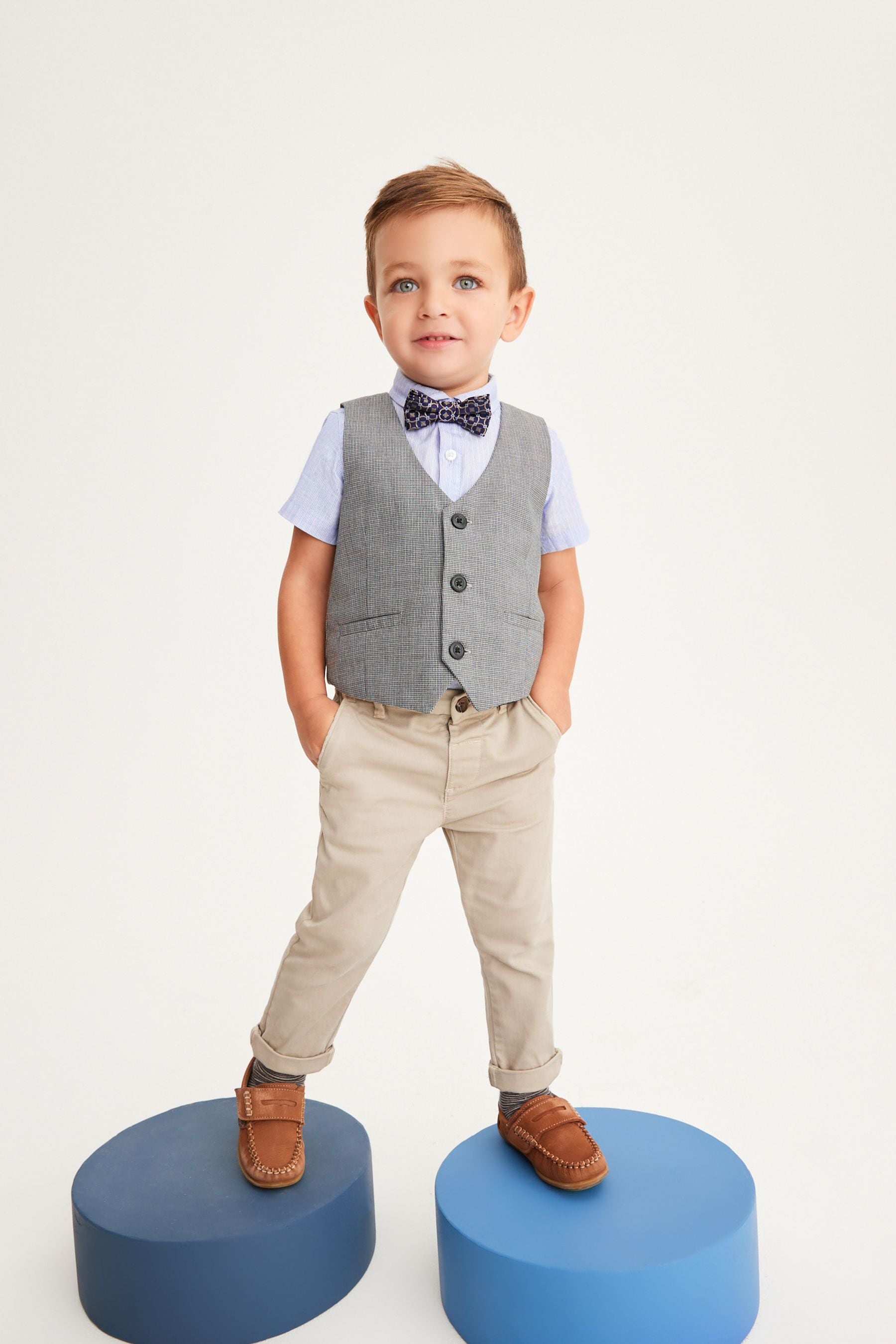 Blue 3pc Waistcoat, Shirt & Bow Tie Set (3mths-9yrs)