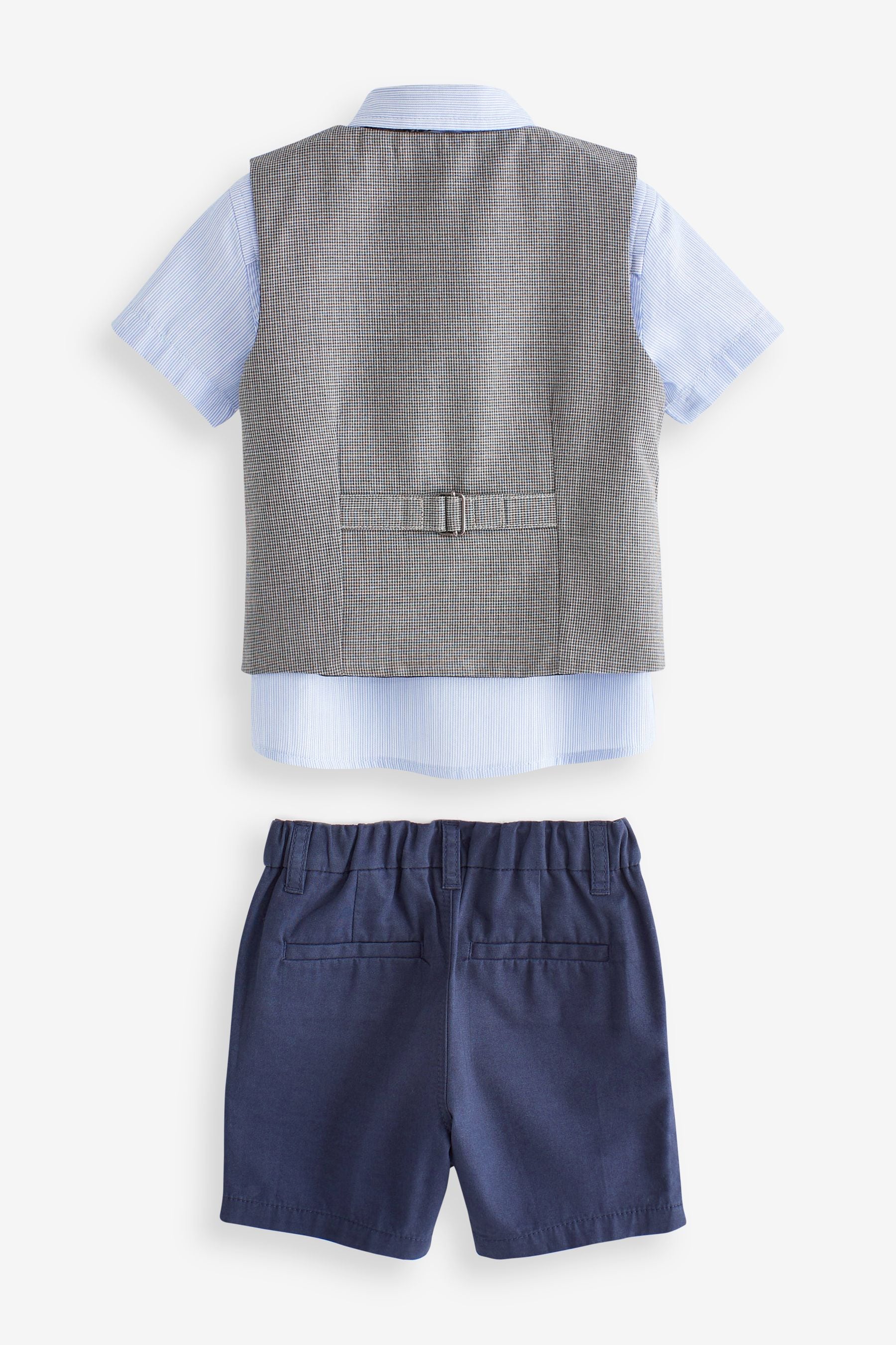 Blue 4pc Waistcoat, Shirt, Shorts & Bow Tie Set (3mths-9yrs)