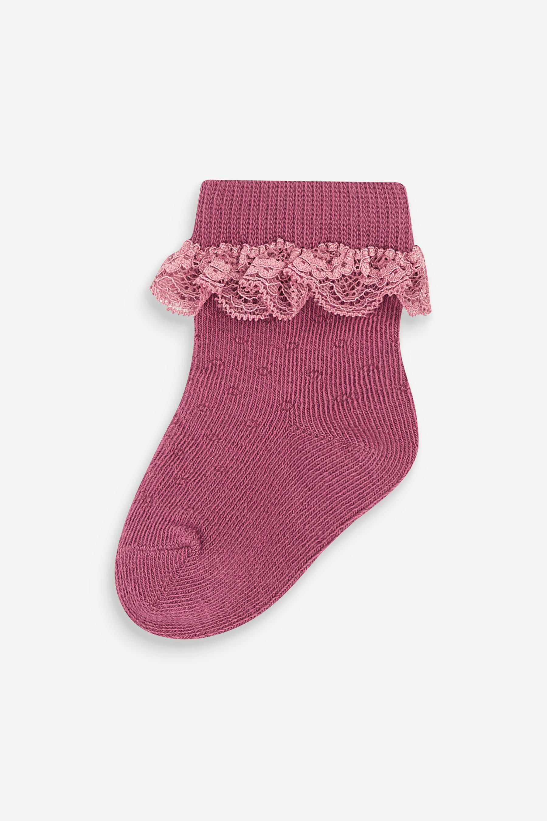 Pink 3 Pack Lace Trim Baby Socks (0mths-2yrs)