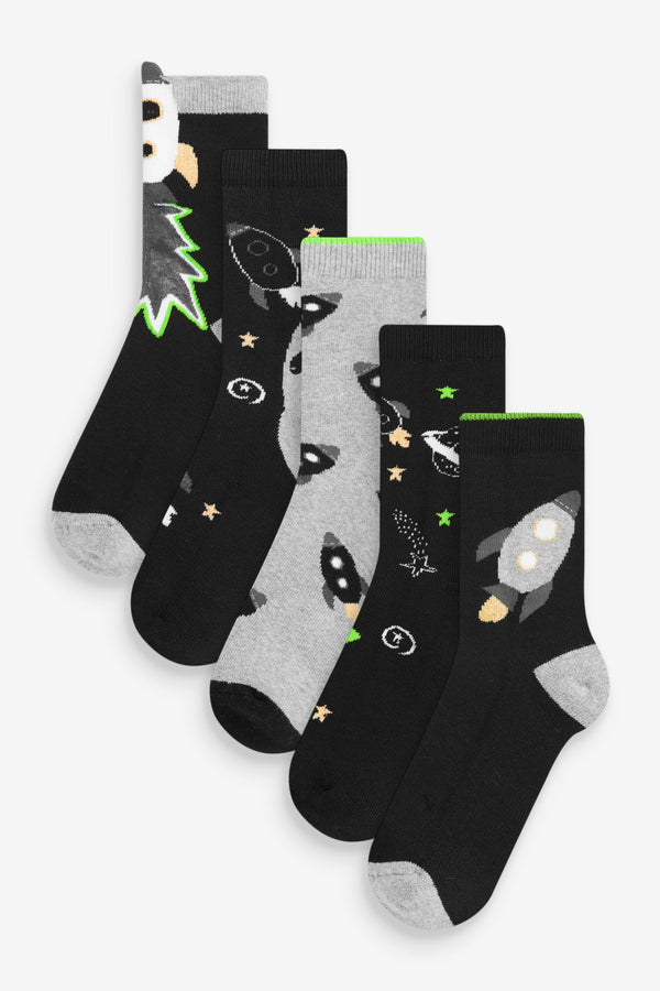 Black/Grey Space Trainer Socks 5 Pack