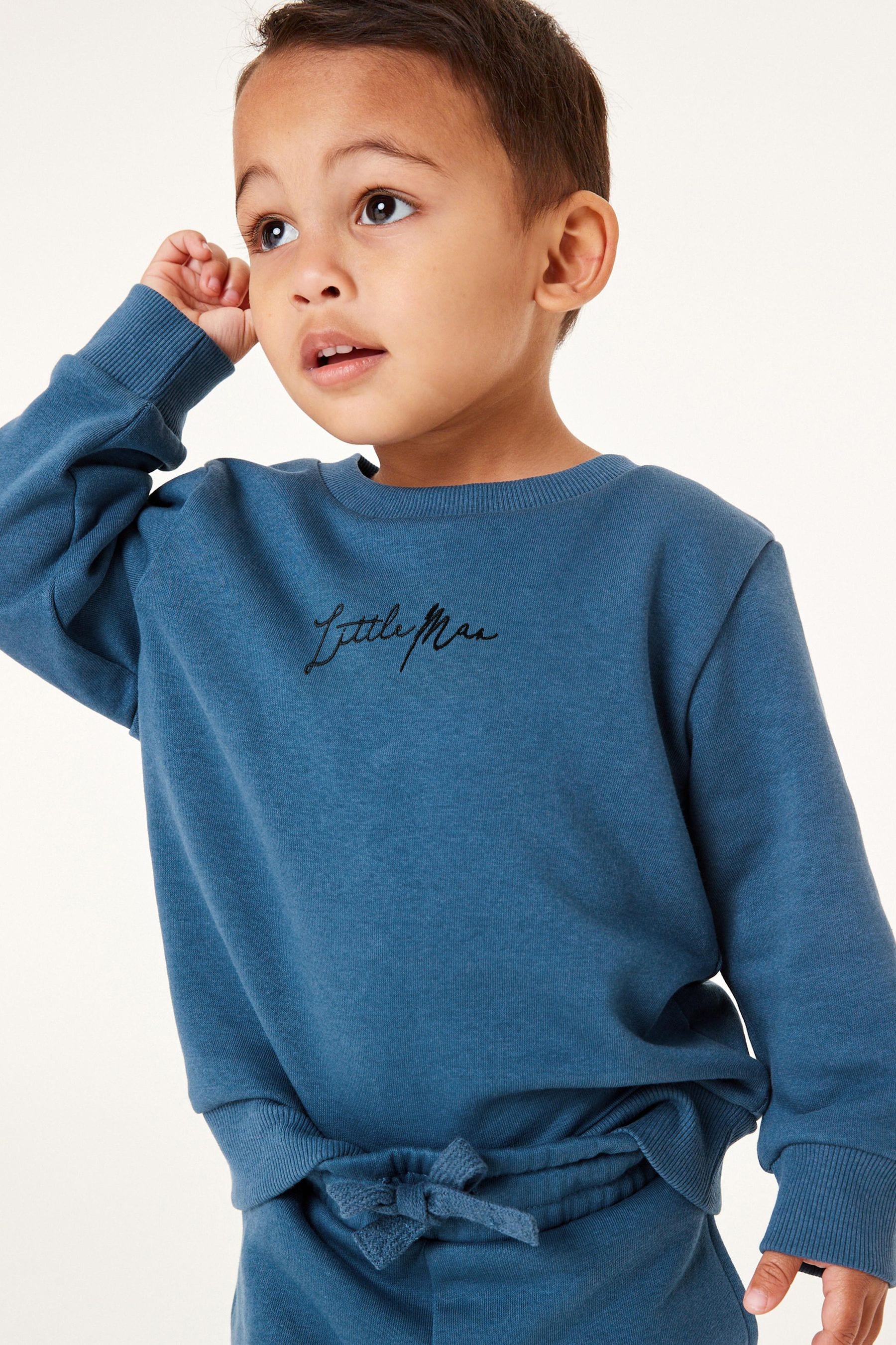 Blue Slogan Jersey Sweatshirt And Joggers Set (3mths-7yrs)