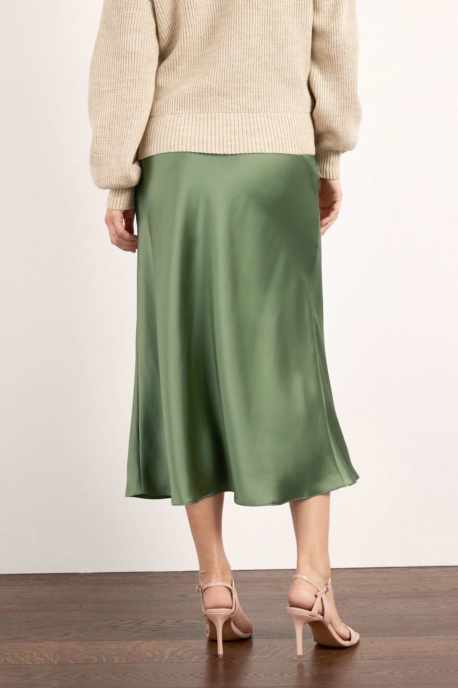 Khaki Green Maternity Satin Slip Skirt