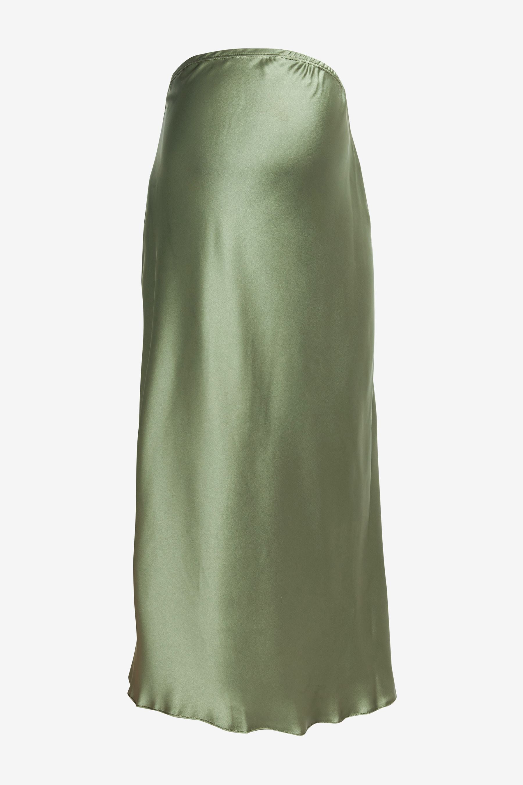 Khaki Green Maternity Satin Slip Skirt