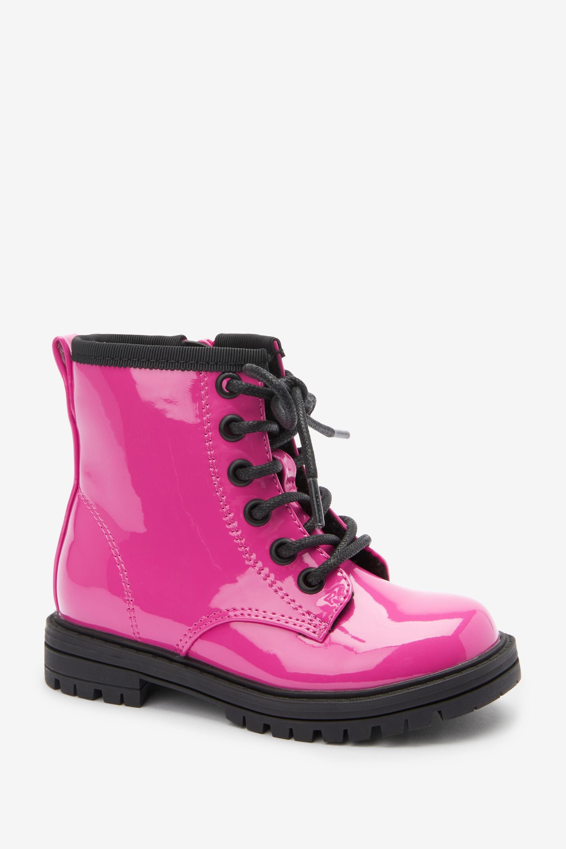 Pink Warm Lined Lace-Up Boots