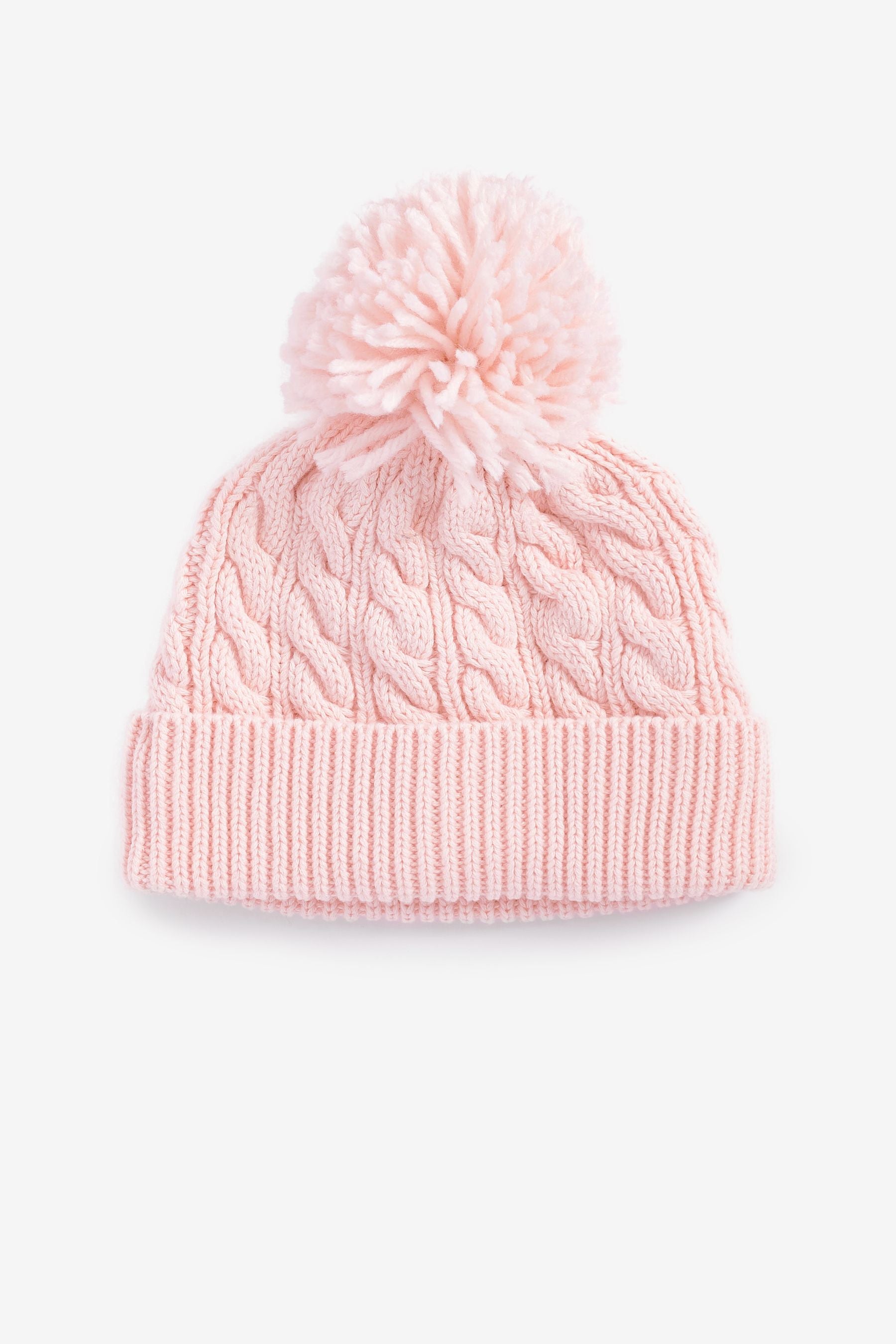 Pale Pink Knitted Baby Pom Hat (0mths-2yrs)