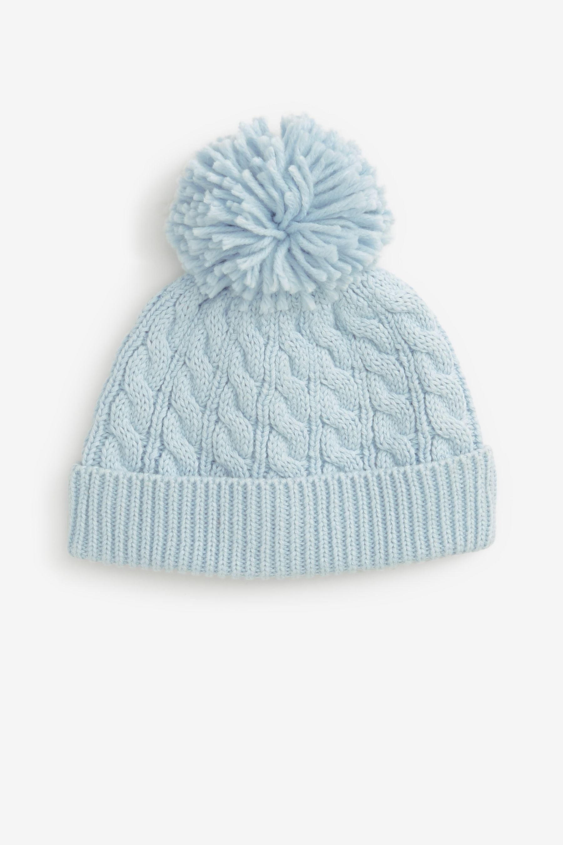 Light Blue Cable Baby Knitted Pom Hat (0mths-2yrs)