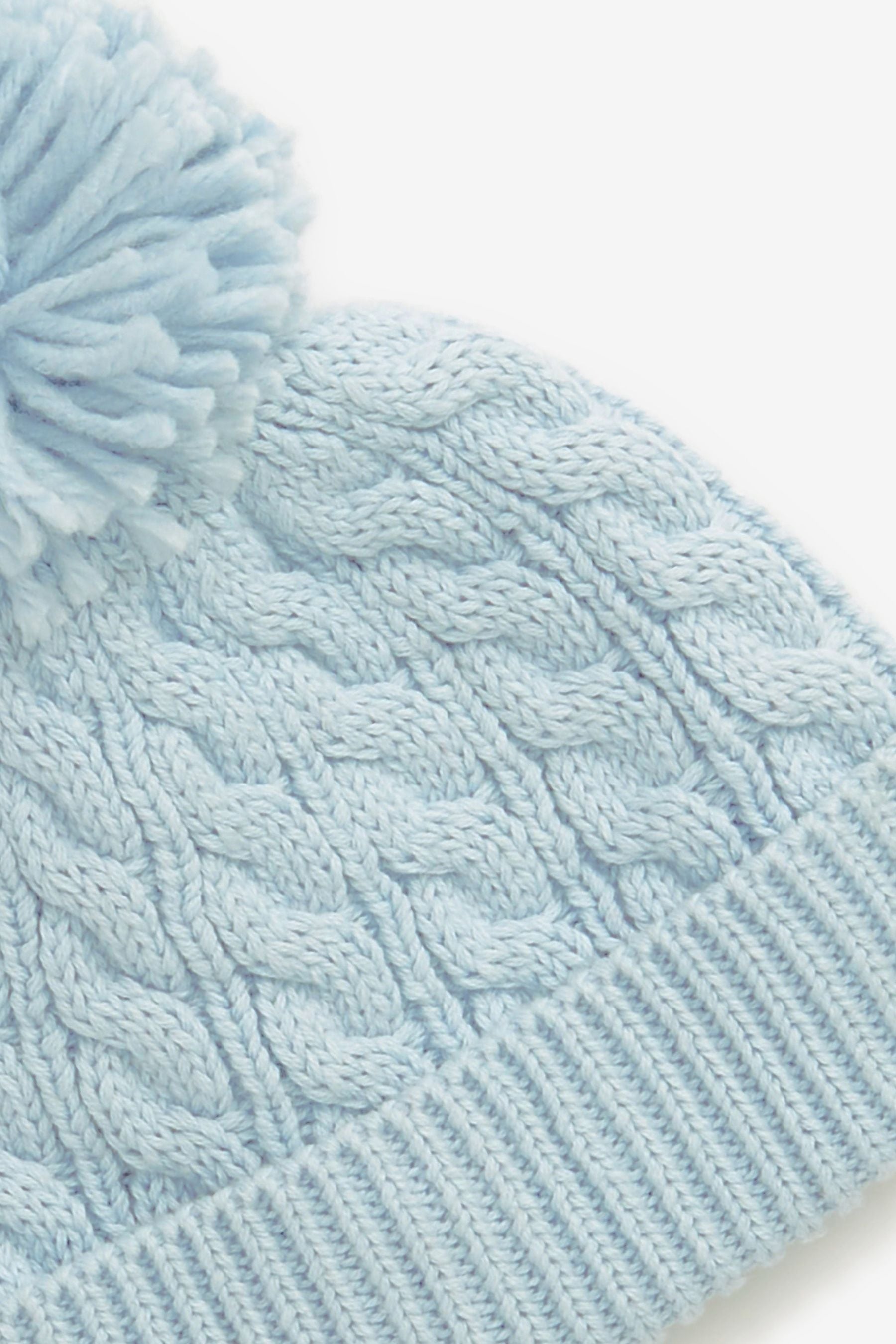 Light Blue Cable Baby Knitted Pom Hat (0mths-2yrs)