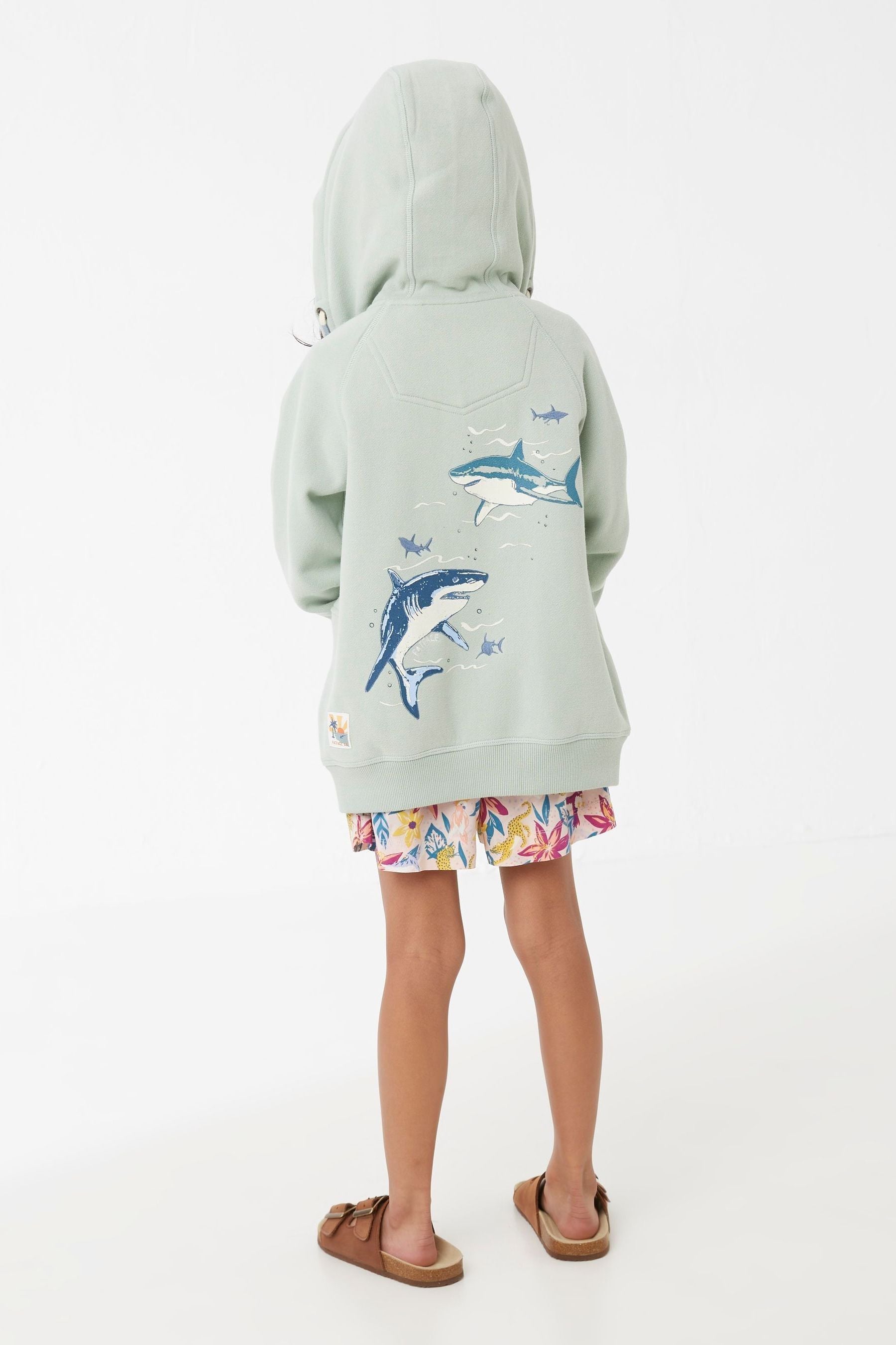 FatFace Green Shark Zip Through Hoodie