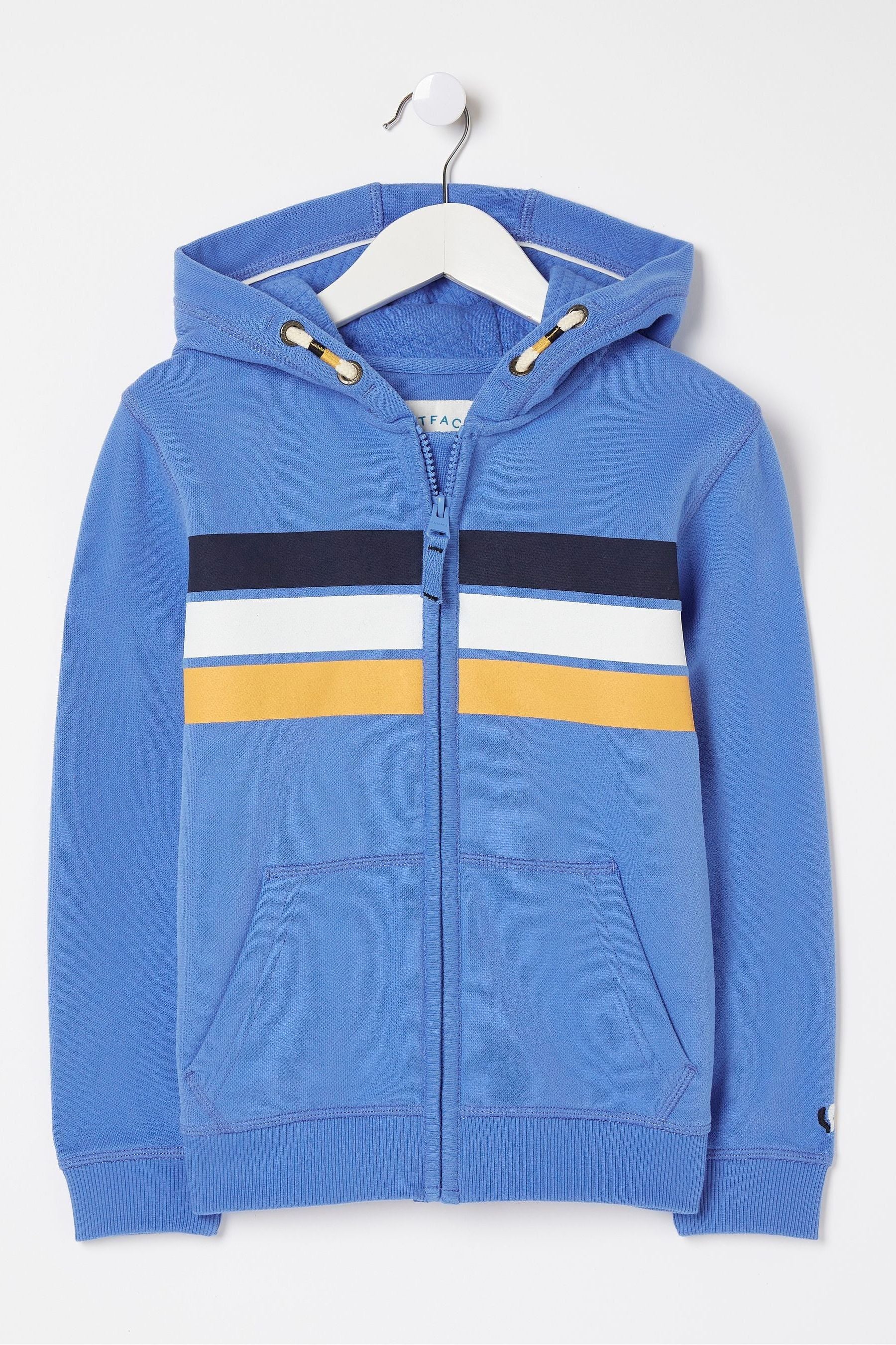 FatFace Blue Chest Stripe Zip Through Hoodie