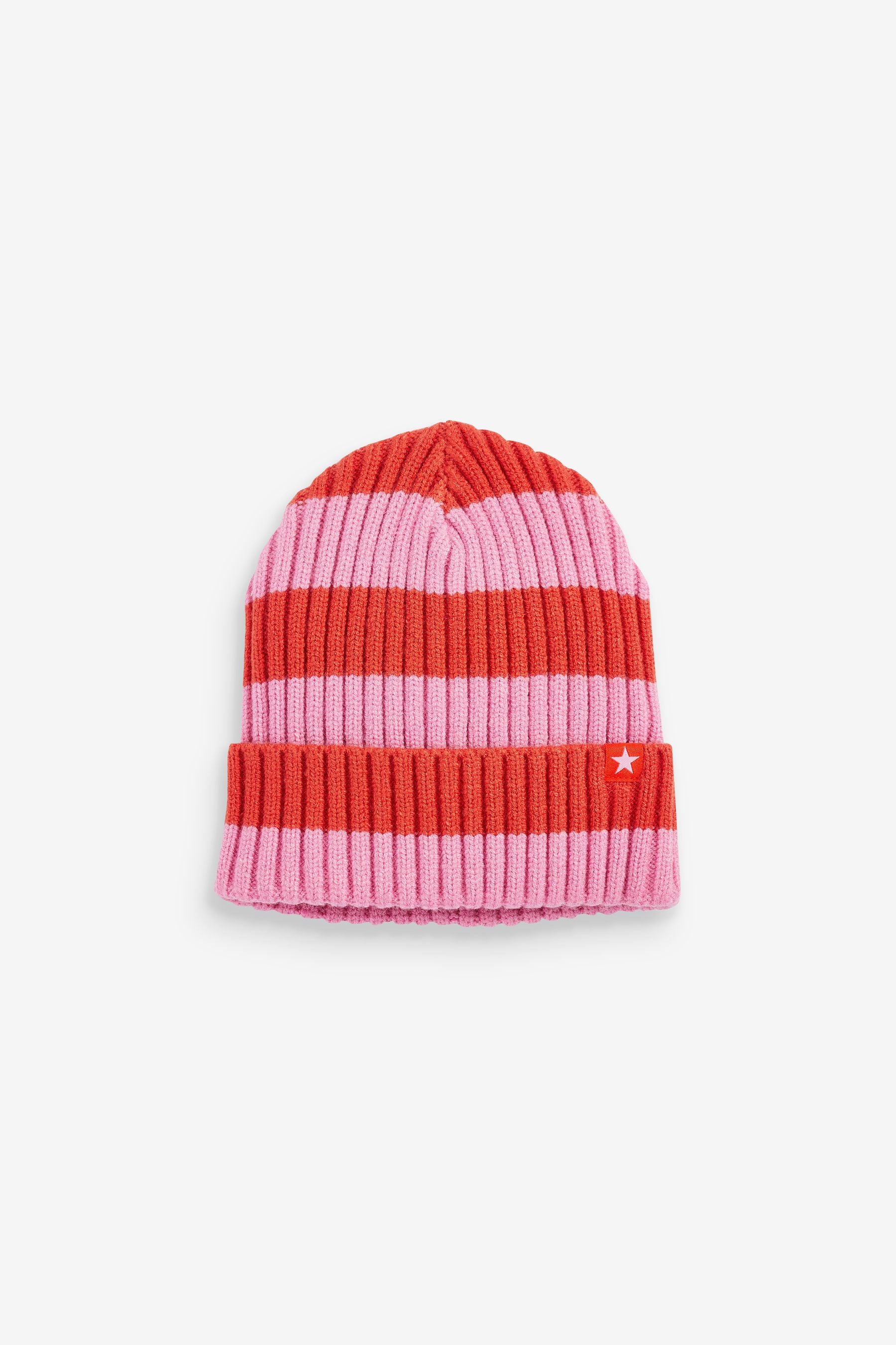 Red/Pink Stripe Rib Beanie Hat (1-16yrs)