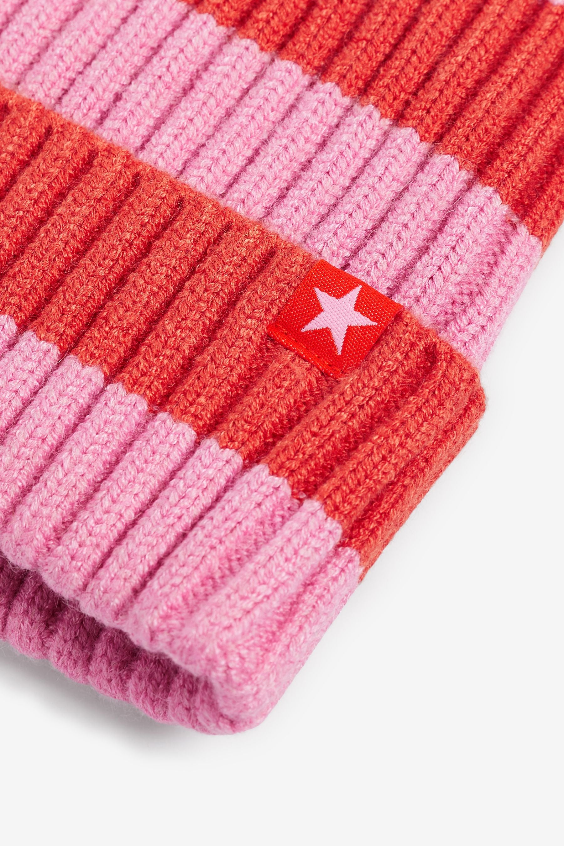 Red/Pink Stripe Rib Beanie Hat (1-16yrs)