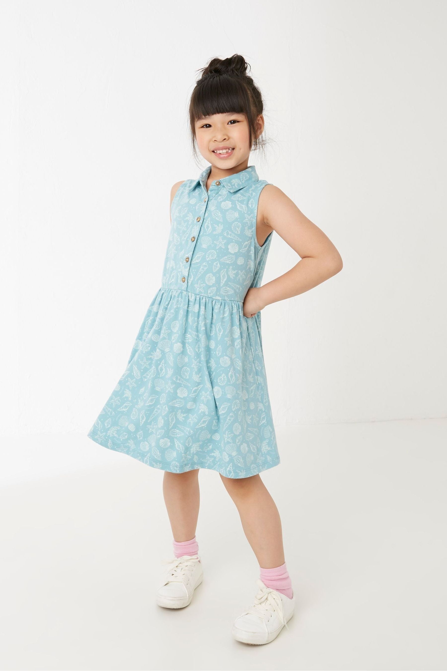 FatFace Blue Sian Shell Print Shirt Dress