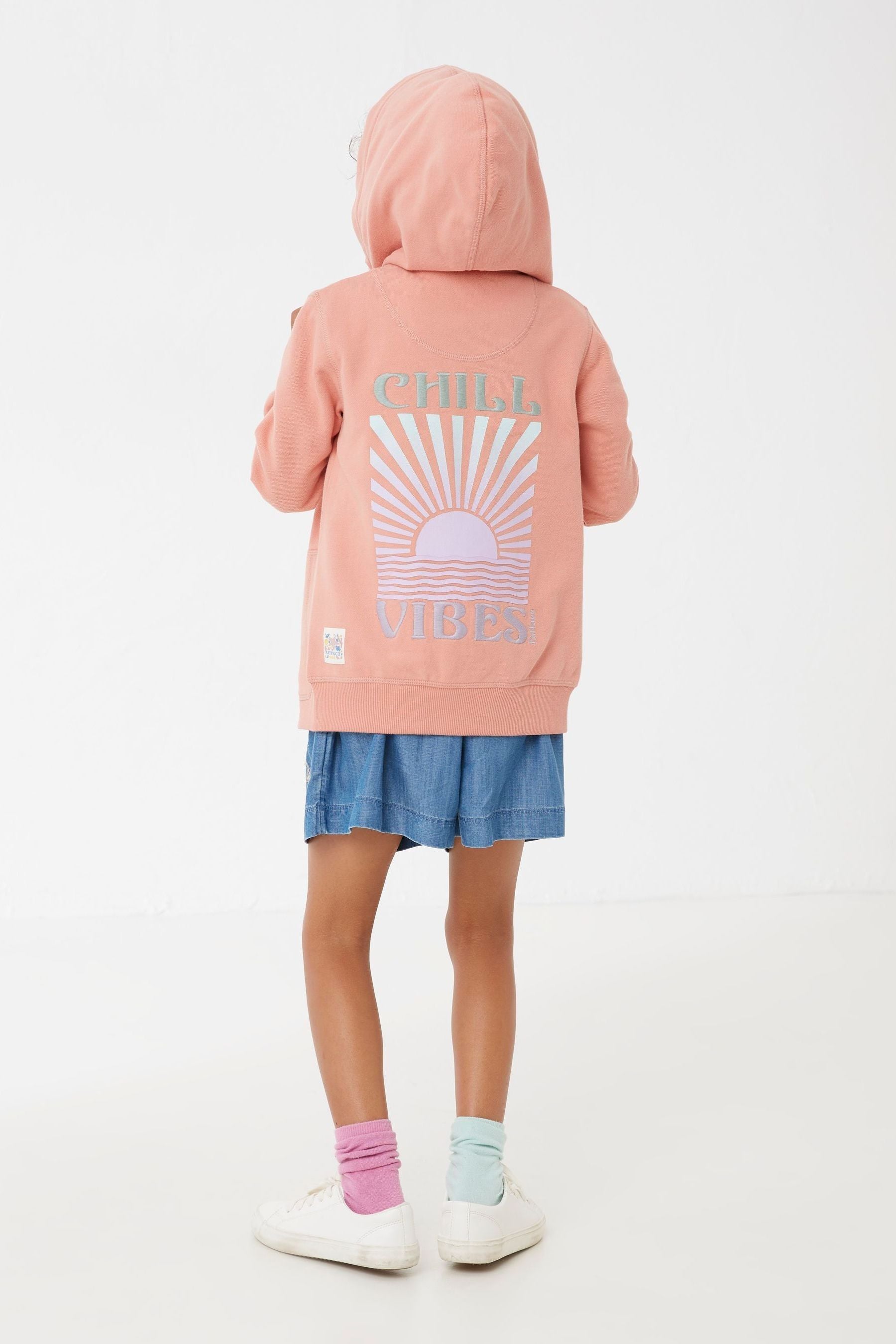 FatFace Pink Chill Vibes Zip Through Hoodie